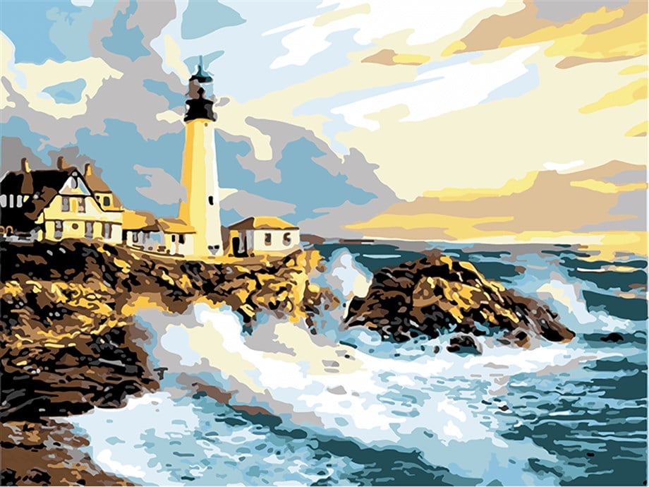 Yamaçtaki Deniz Feneri Sayılarla Boyama Seti(50x65 cm Tuval Şasesine Gerili)