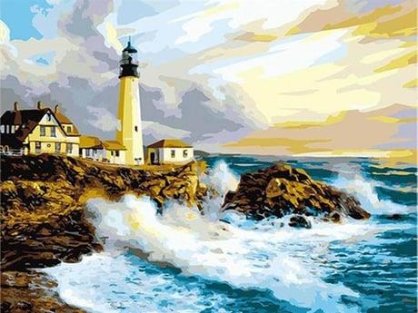 Yamaçtaki Deniz Feneri Sayılarla Boyama Seti( Tuval Şasesine Gerili)