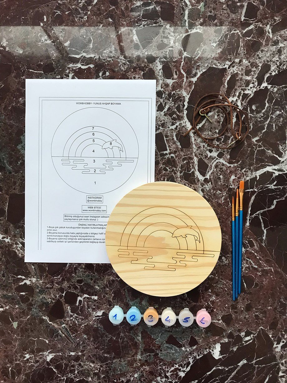 Yunus Ahşap Boyama Seti(doğal amerikan çamı 19 cm çap 2.5 cm kalınlık)
