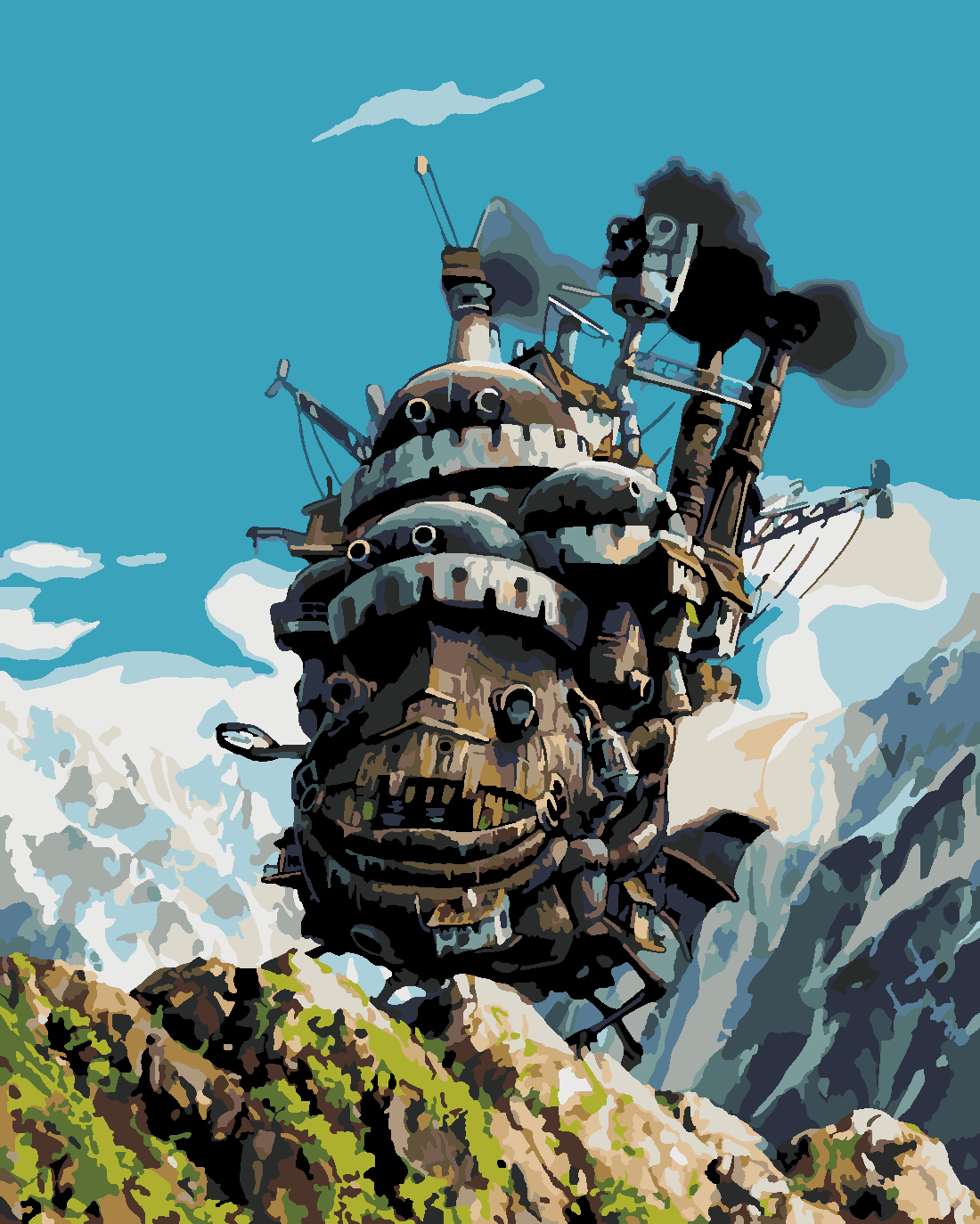 Yürüyen Şato (Howl's Moving Castle) Sayılarla Boyama Seti Sayılarla Boyama Seti 40x50 cm (Tuvale Gerili)