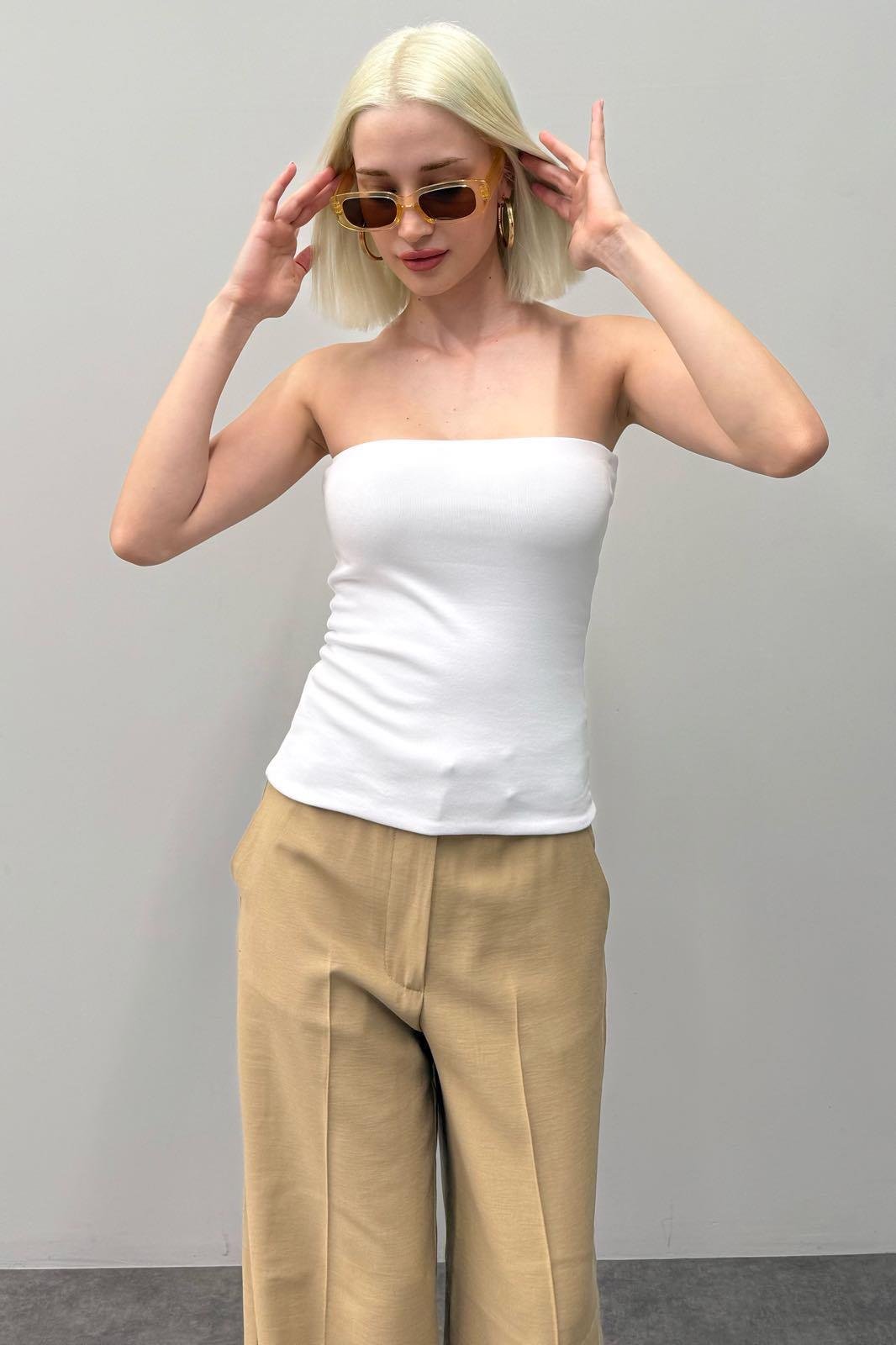 Beyaz Straplez Basic Kadın Bluz Sh247