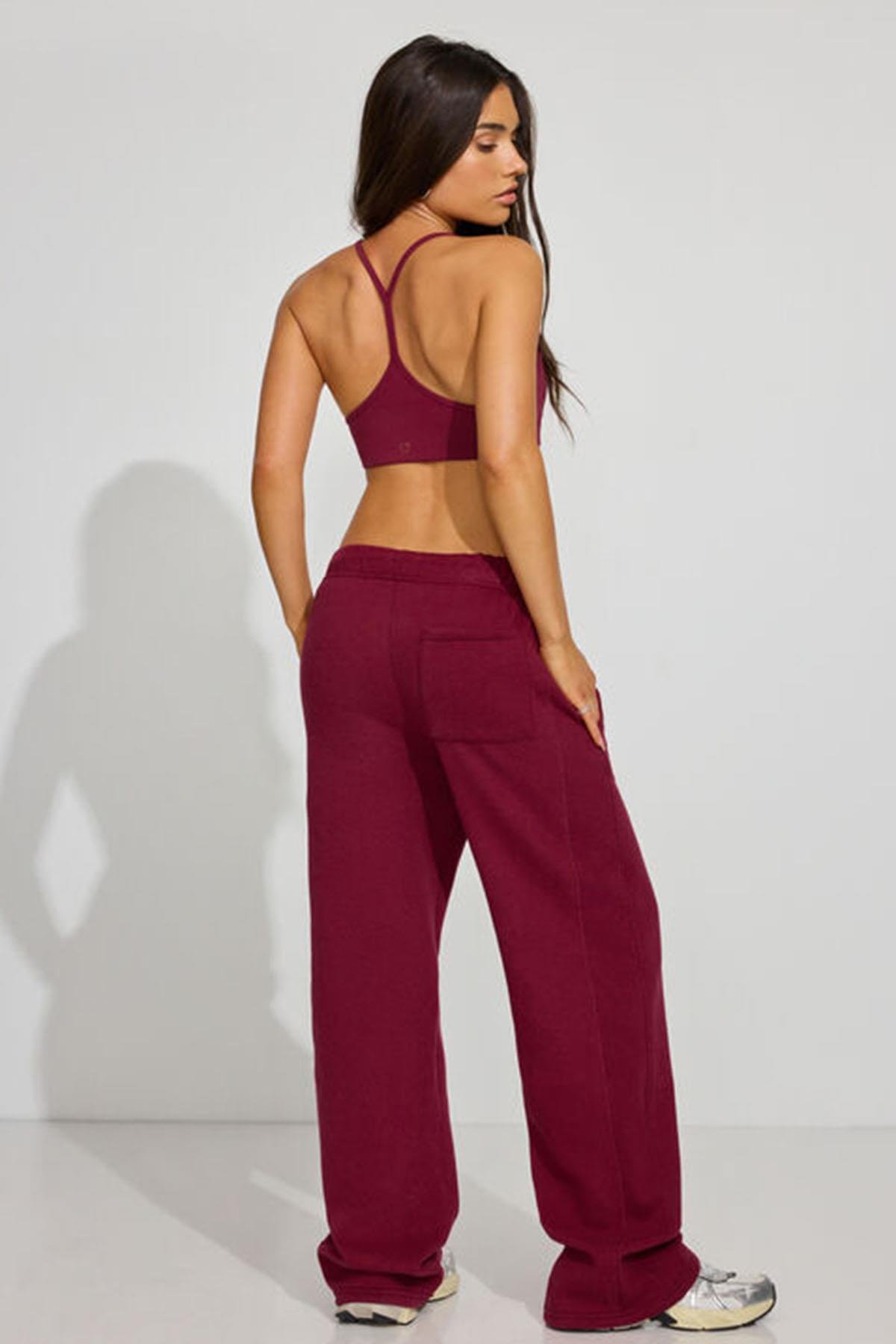Bordo Basic Boru Paça Kadın Eşofman Altı SH262