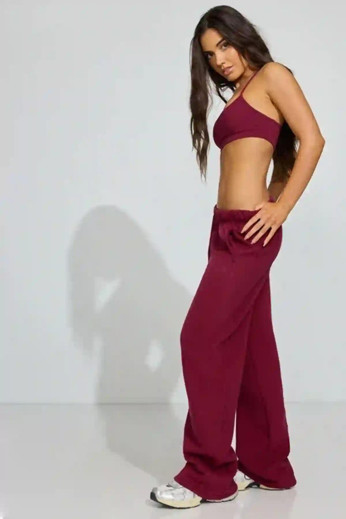 Bordo Basic Boru Paça Kadın Eşofman Altı SH262