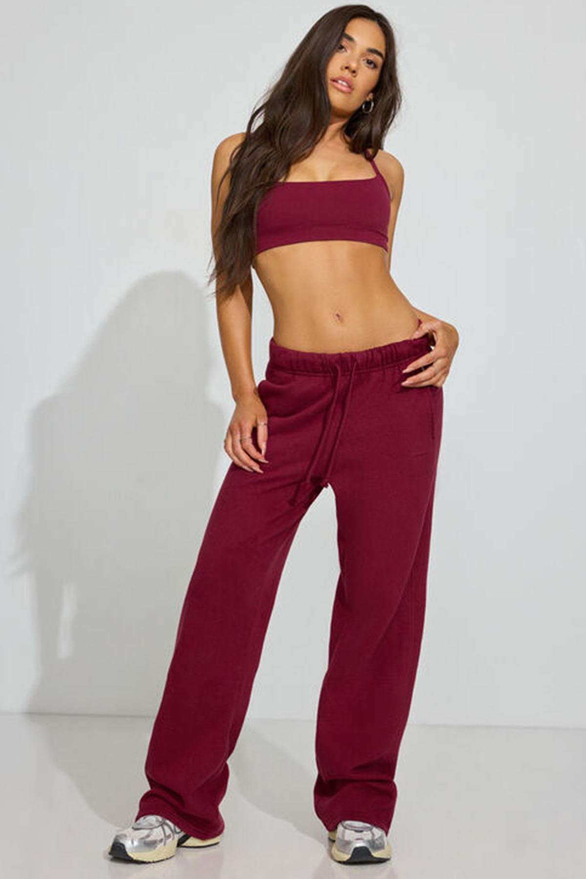 Bordo Basic Boru Paça Kadın Eşofman Altı SH262
