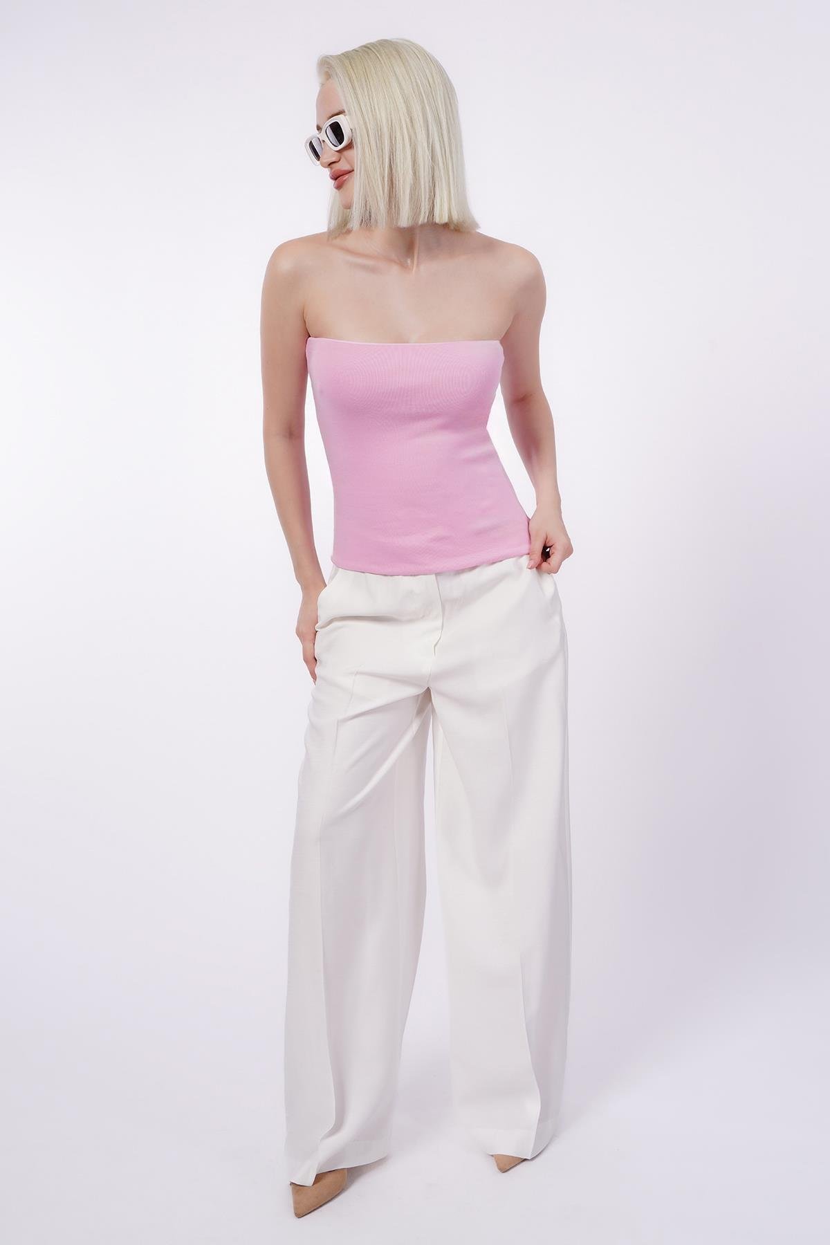 Pembe Straplez Basic Kadın Bluz Sh247