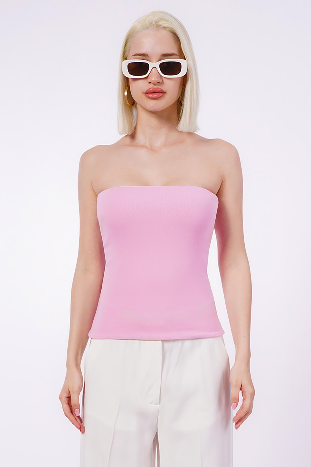 Pembe Straplez Basic Kadın Bluz Sh247