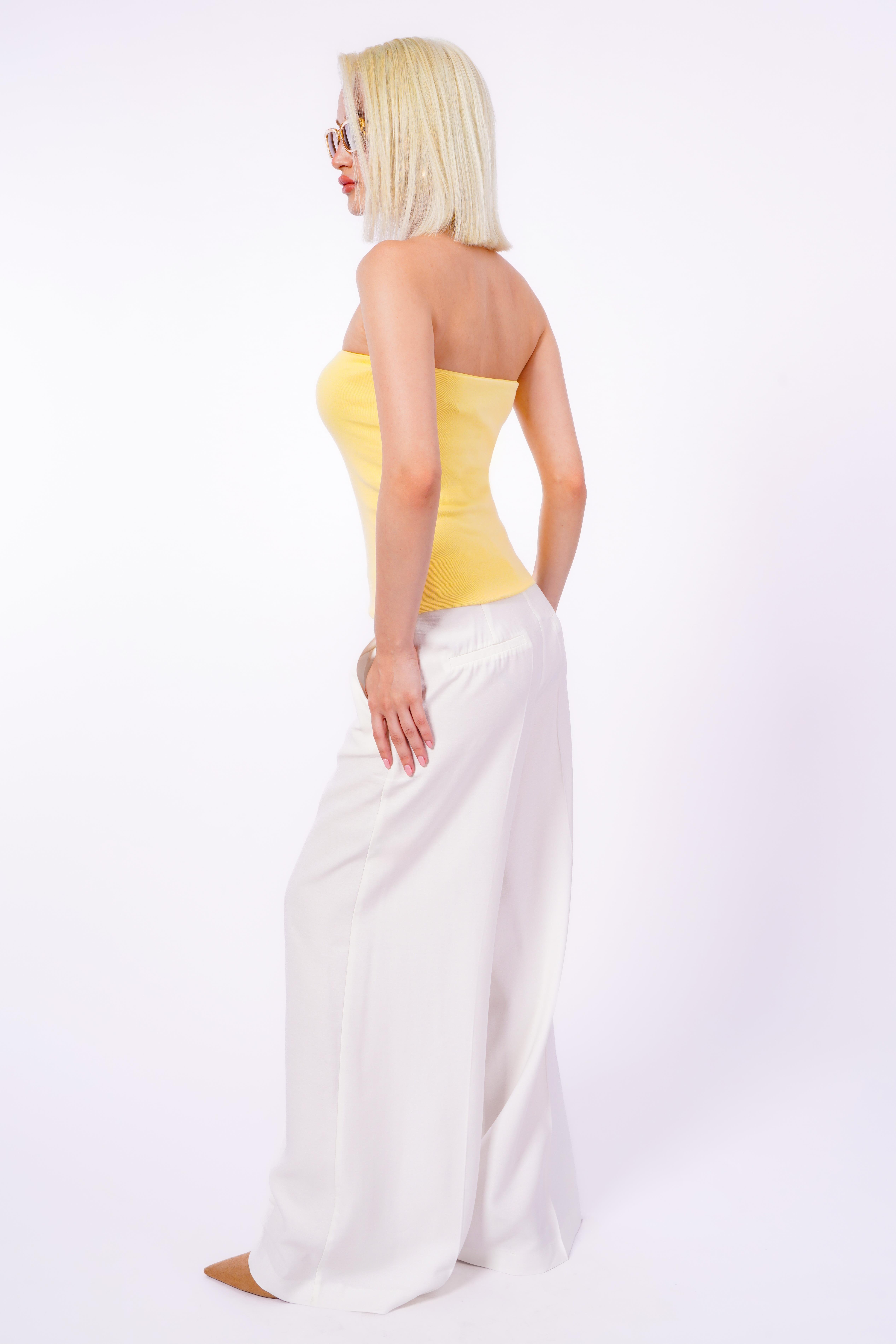 Sarı Straplez Basic Kadın Bluz Sh247