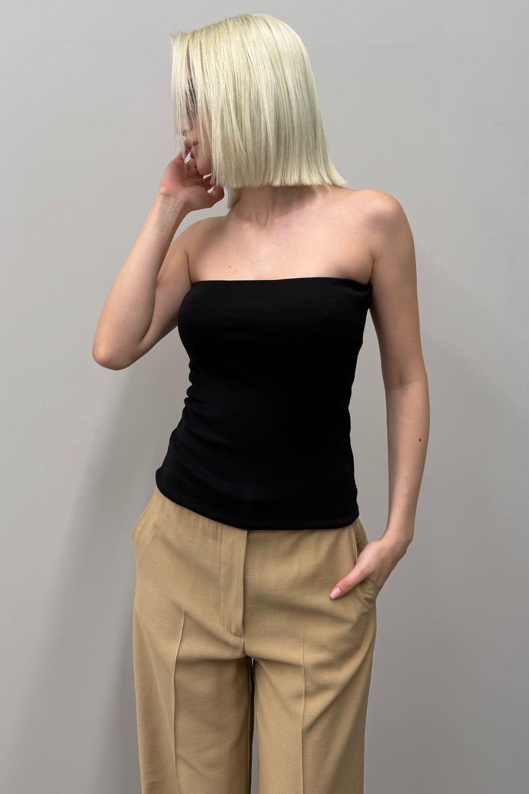 Siyah Straplez Basic Kadın Bluz Sh247
