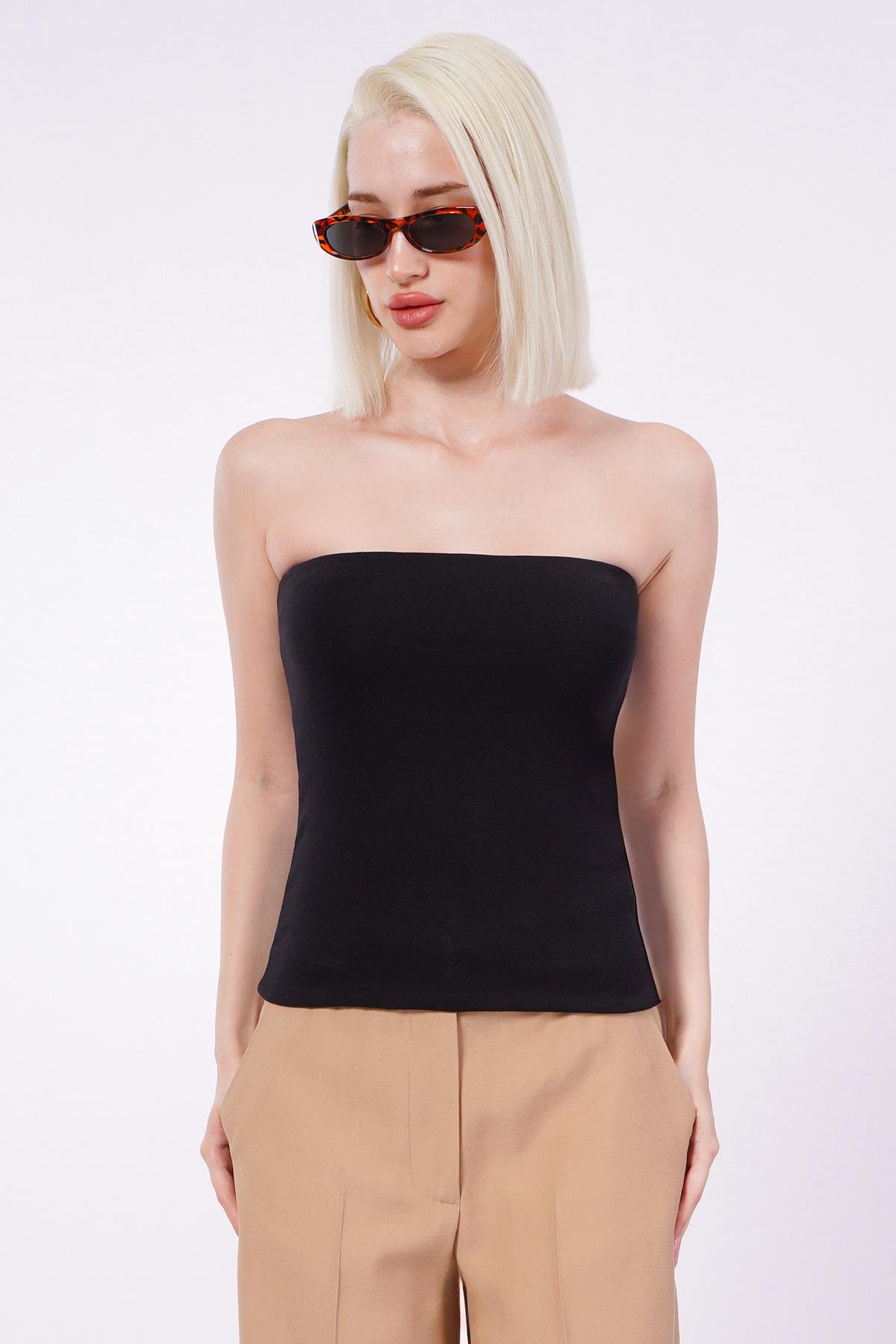 Siyah Straplez Basic Kadın Bluz Sh247