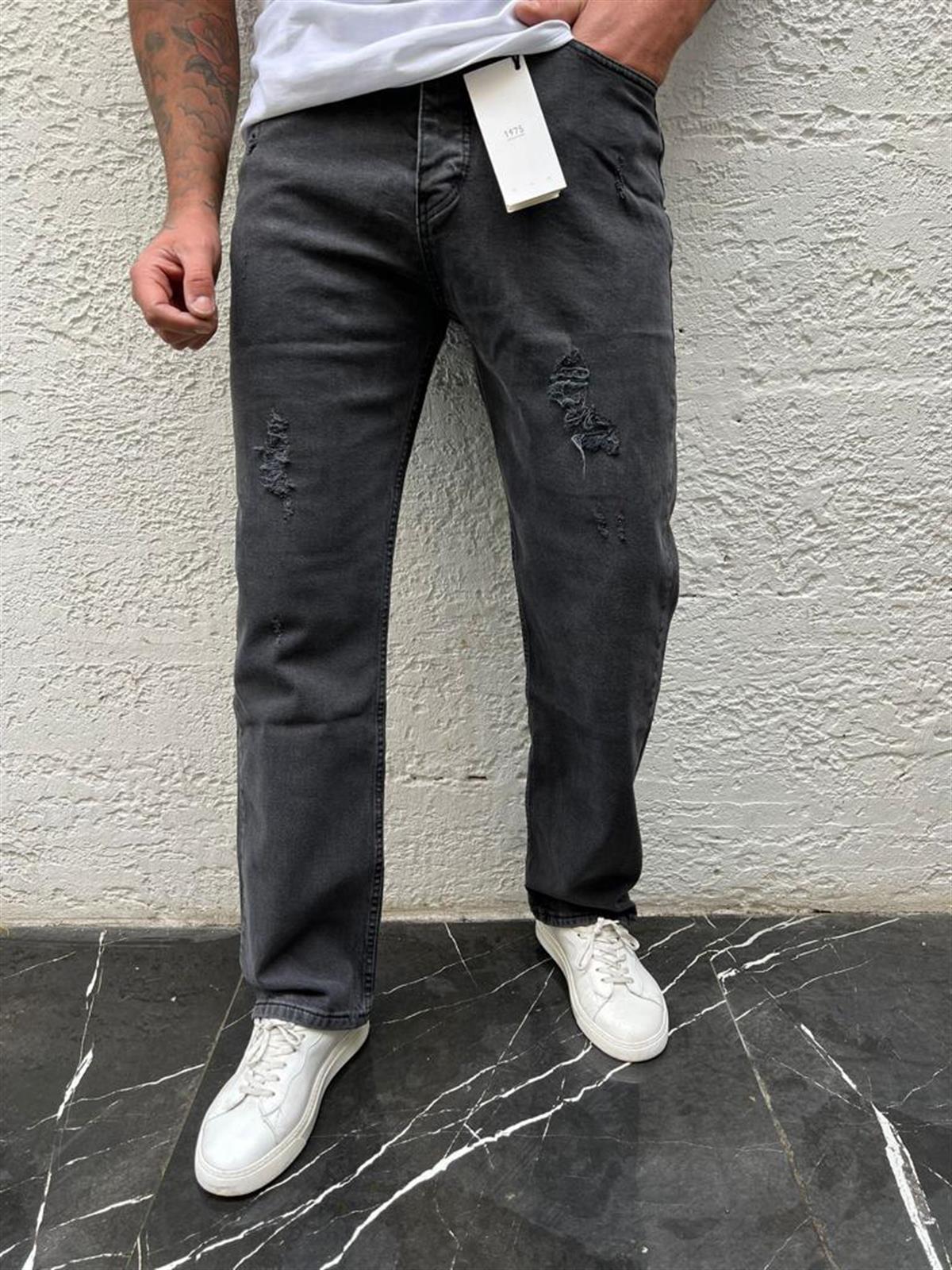 Erkek Antrasit Destroylu Baggy Denim Pantolon