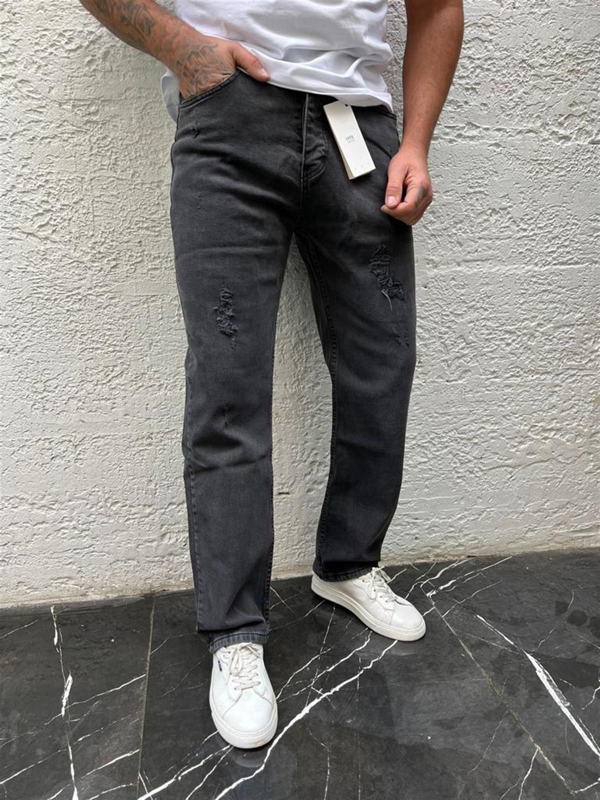 Erkek Antrasit Destroylu Baggy Denim Pantolon