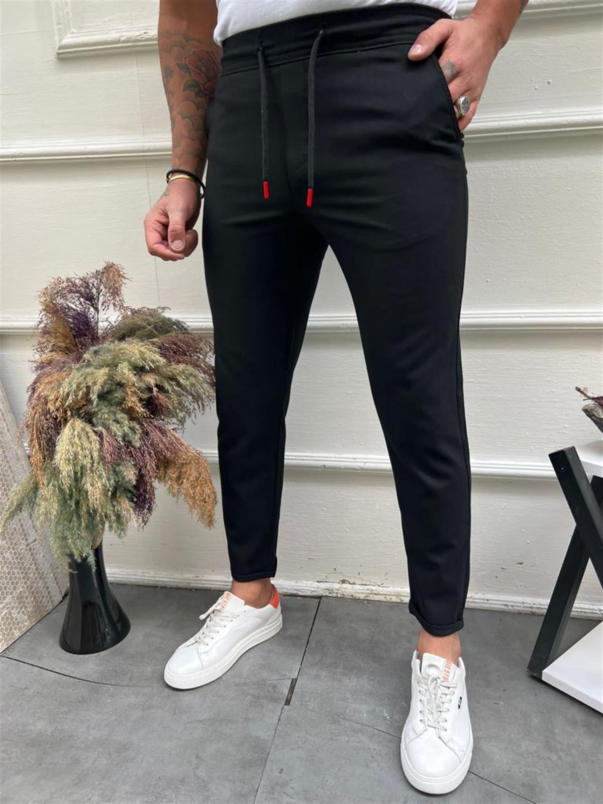 Erkek Siyah Basic Relaxed Fit Double Paça Jogger Pantolon