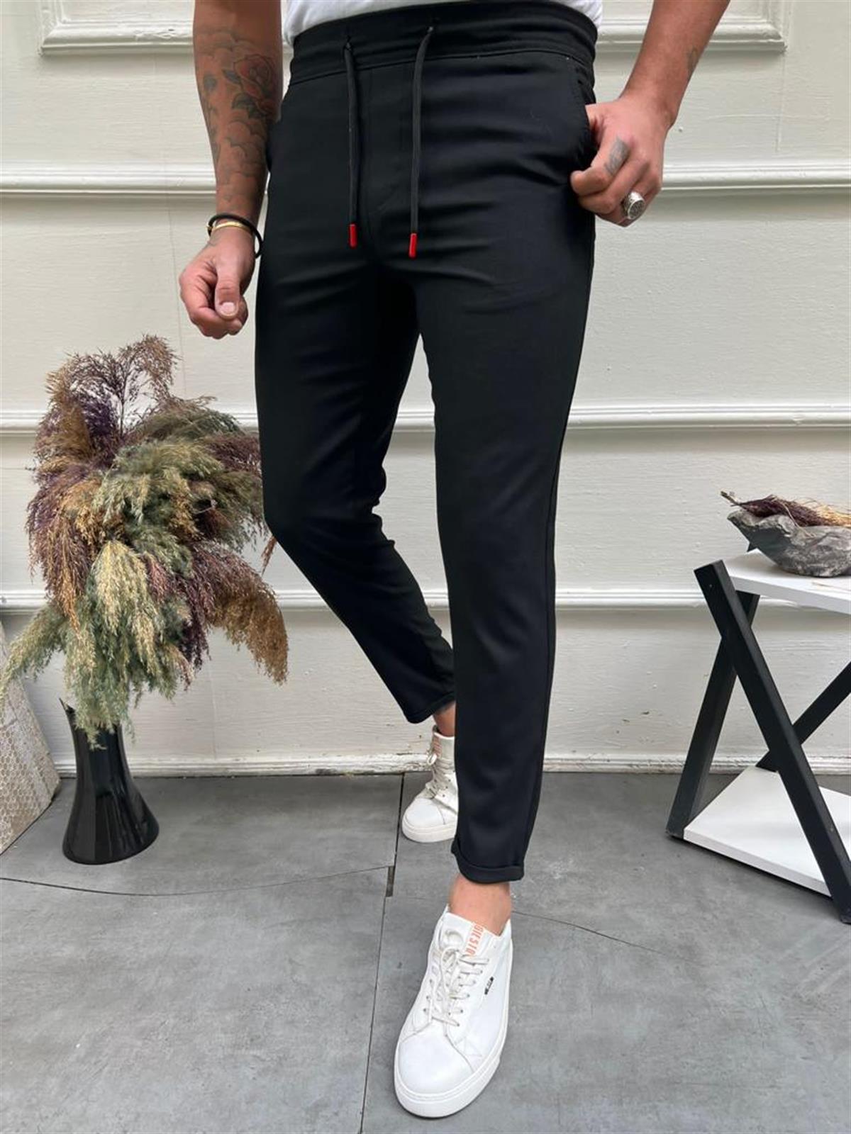 Erkek Siyah Basic Relaxed Fit Double Paça Jogger Pantolon