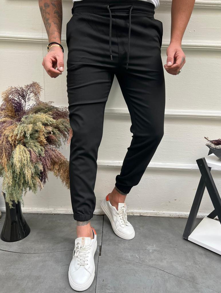 Erkek Siyah Basic Relaxed Fit Jogger Pantolon