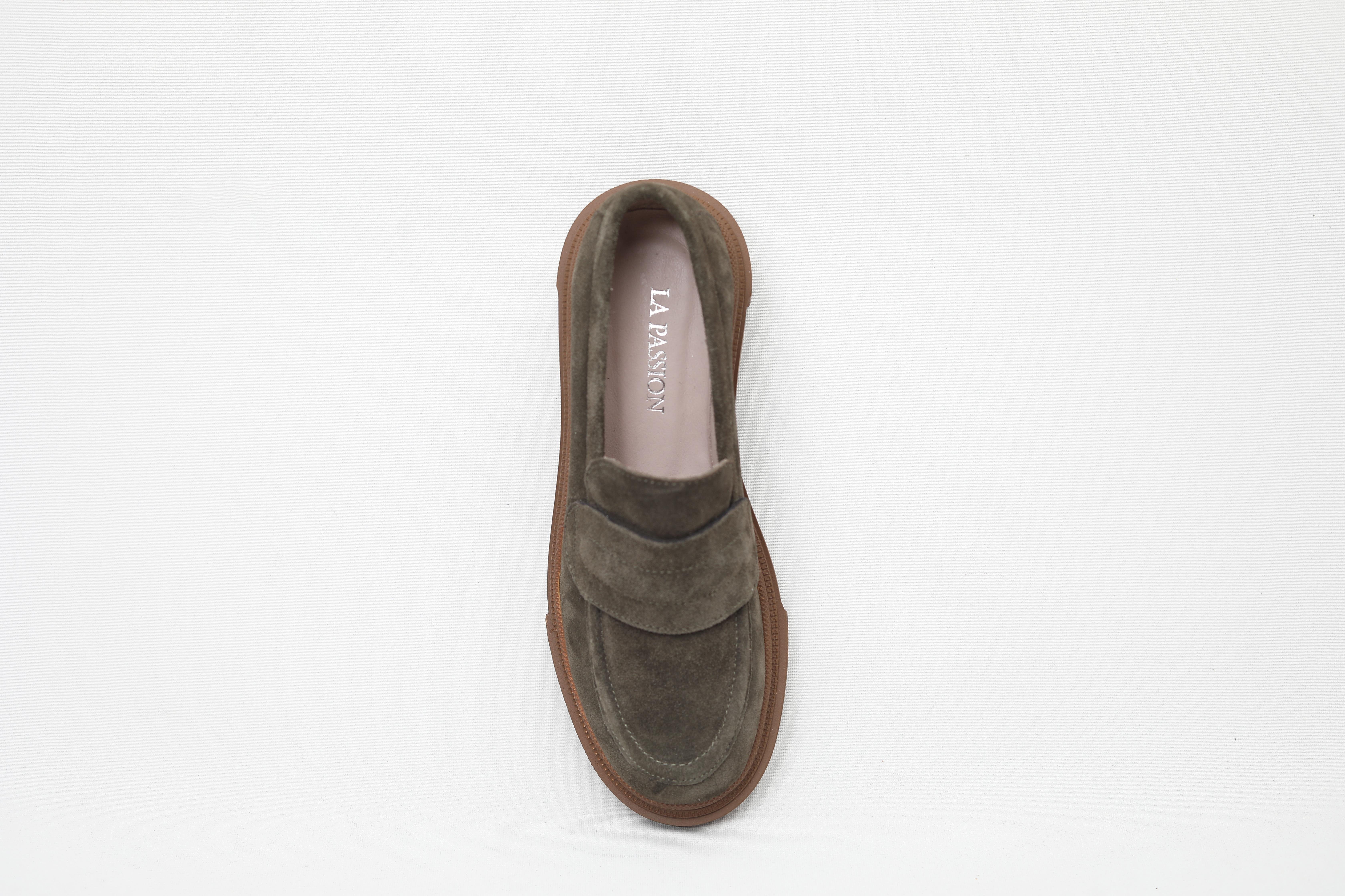 HAKİ HAKİKİ SÜET KALIN TABAN LOAFER