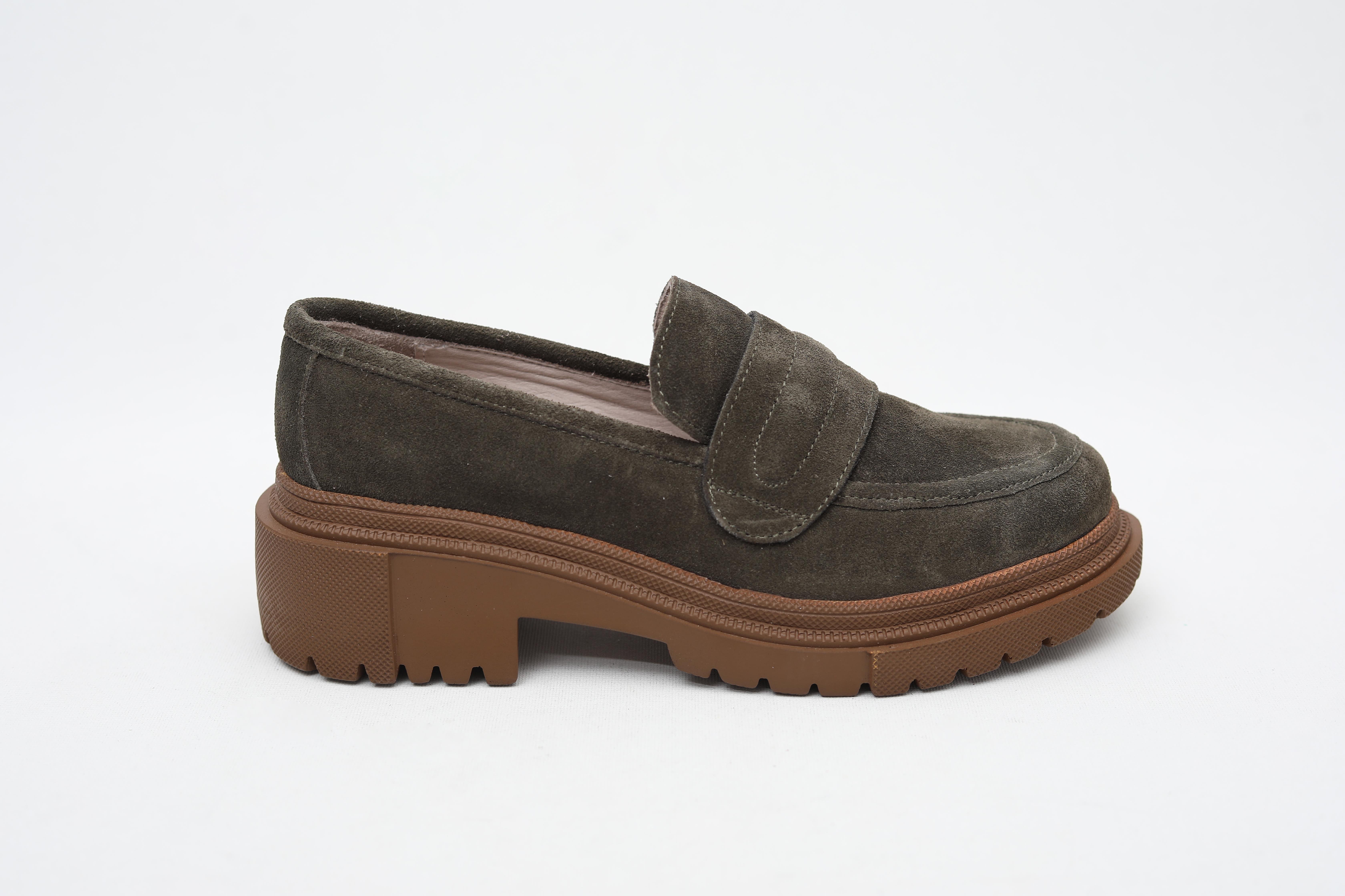 HAKİ HAKİKİ SÜET KALIN TABAN LOAFER