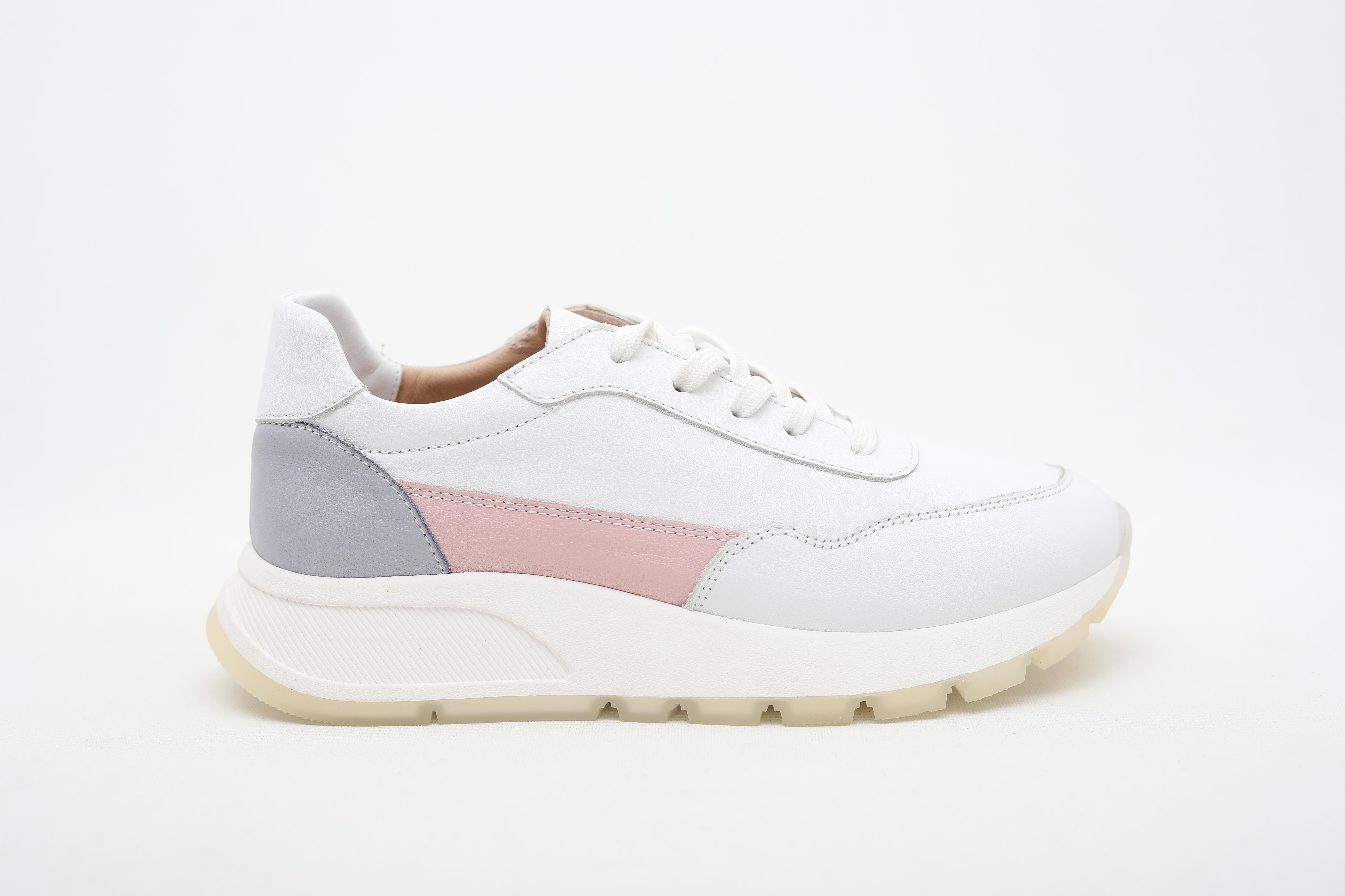 HAKİKİ DERİ PEMBE DETAYLI BEYAZ SNEAKER 