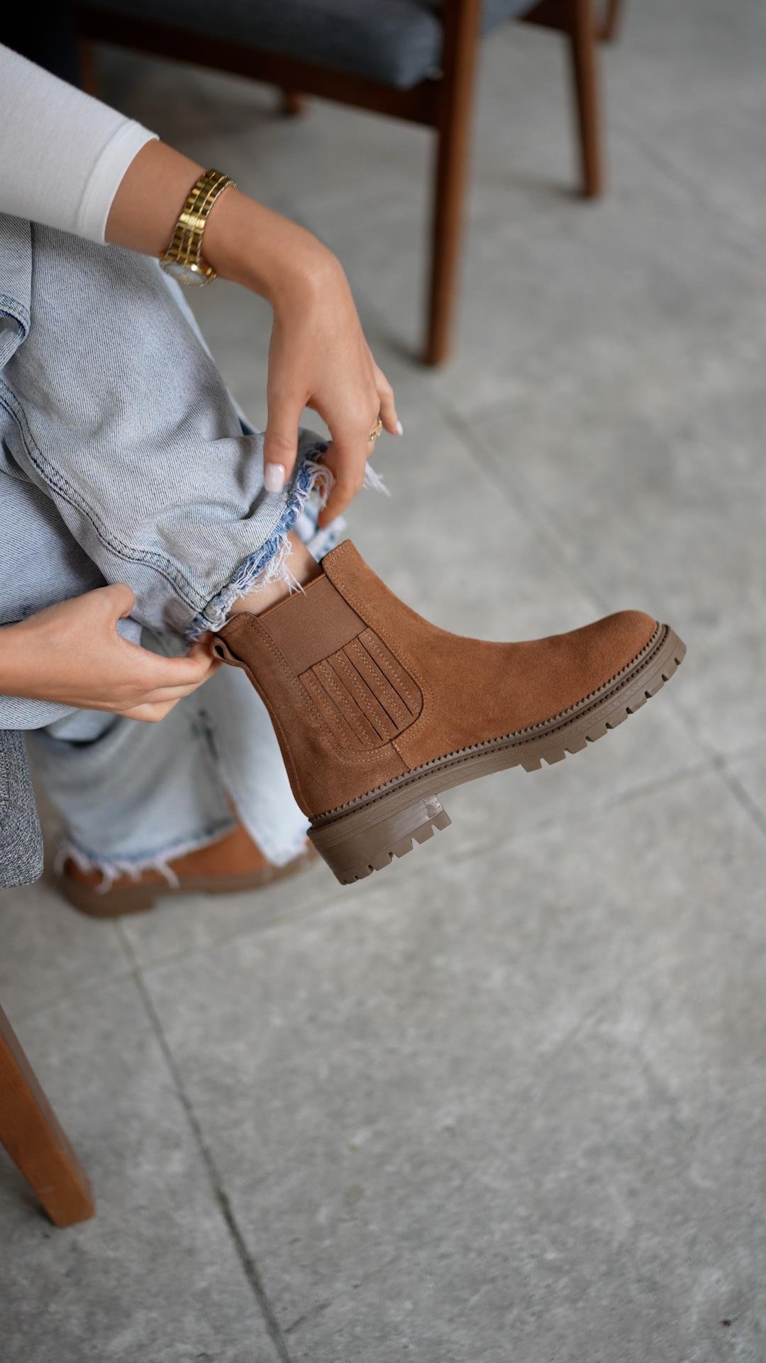 Hakiki Deri Verev Lastikli Taba Kadın Bot