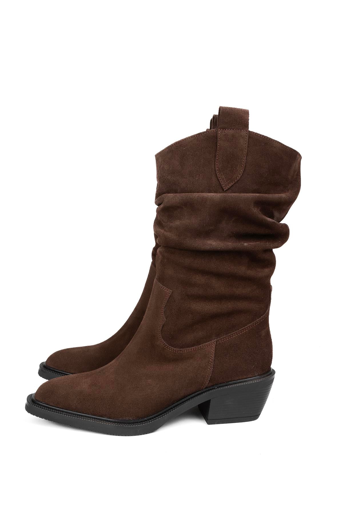 Kadın hakiki süet bot çizme kovboy Süet Kahve