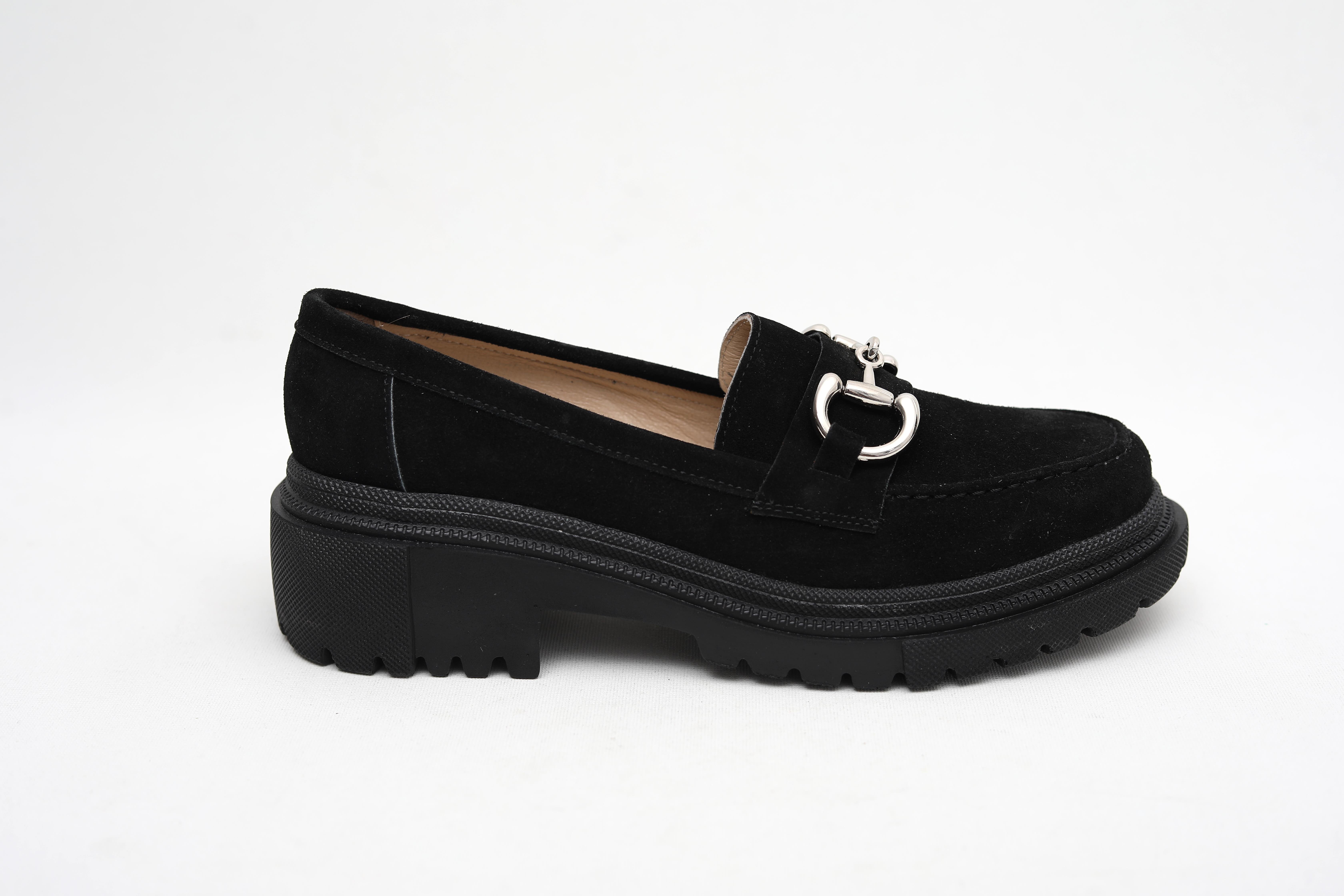 SİYAH TOKALI HAKİKİ SÜET KALIN TABAN LOAFER