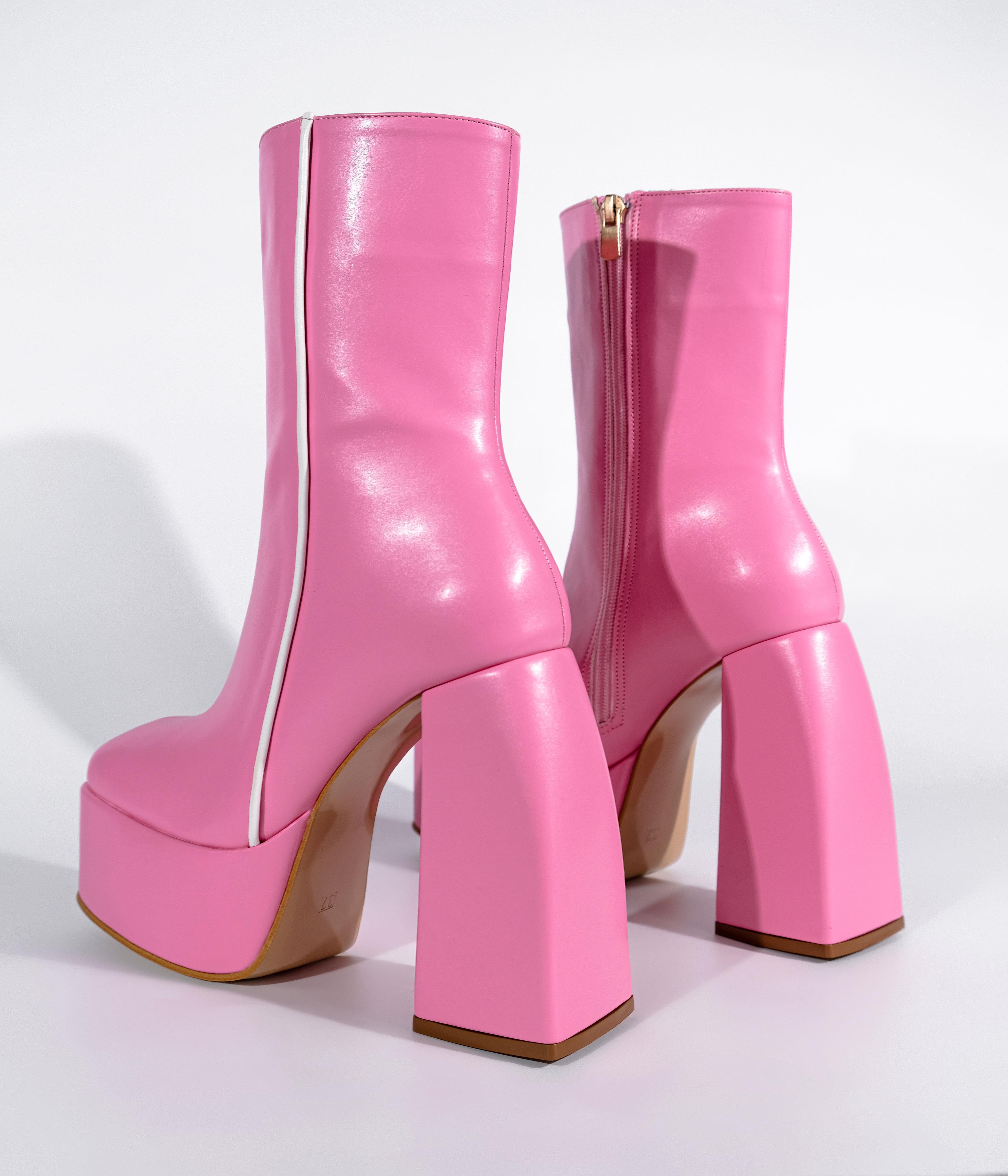 Astrid Pembe Mat Deri Yüksek Plaformlu Bot 