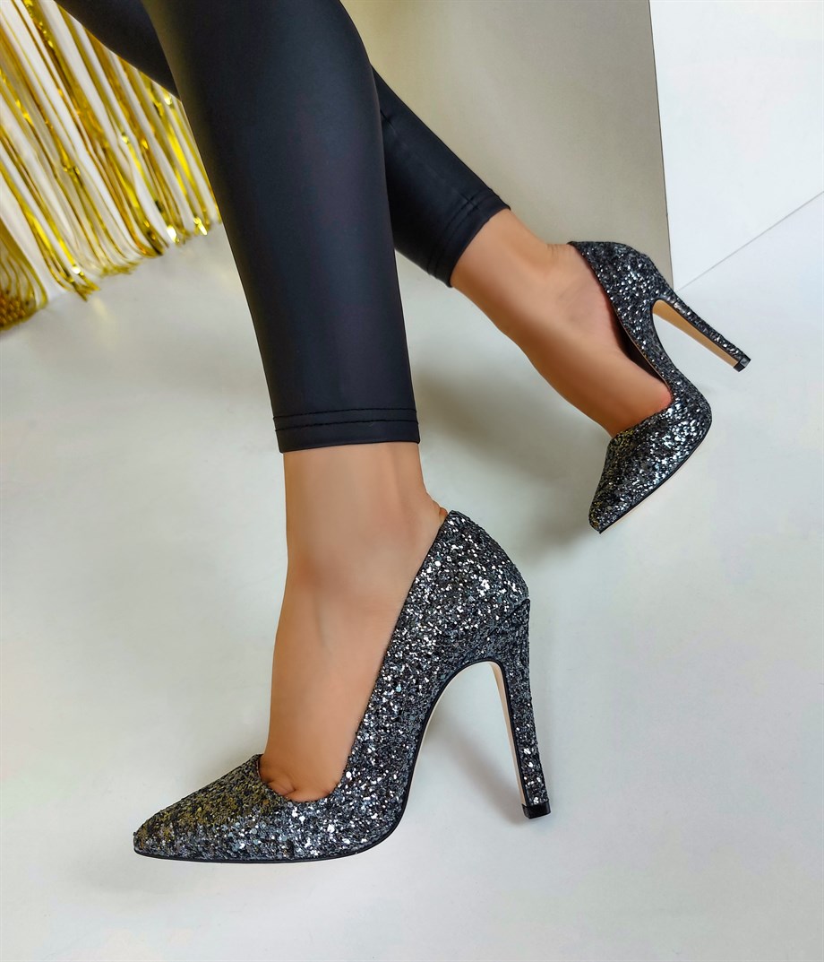 CHANCE Antrasit Simli Stiletto 