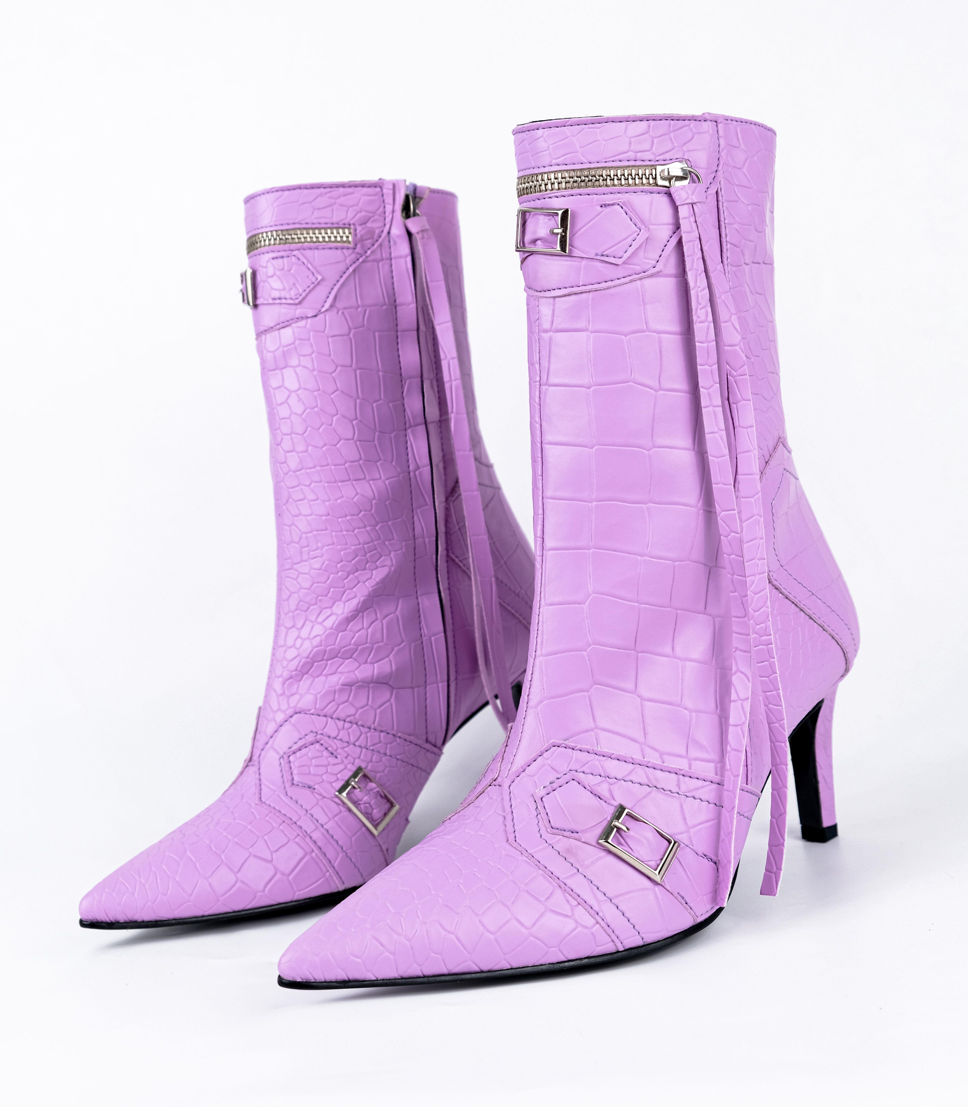 ELLİE Lilac Matte Leather Pointy Toe Boots
