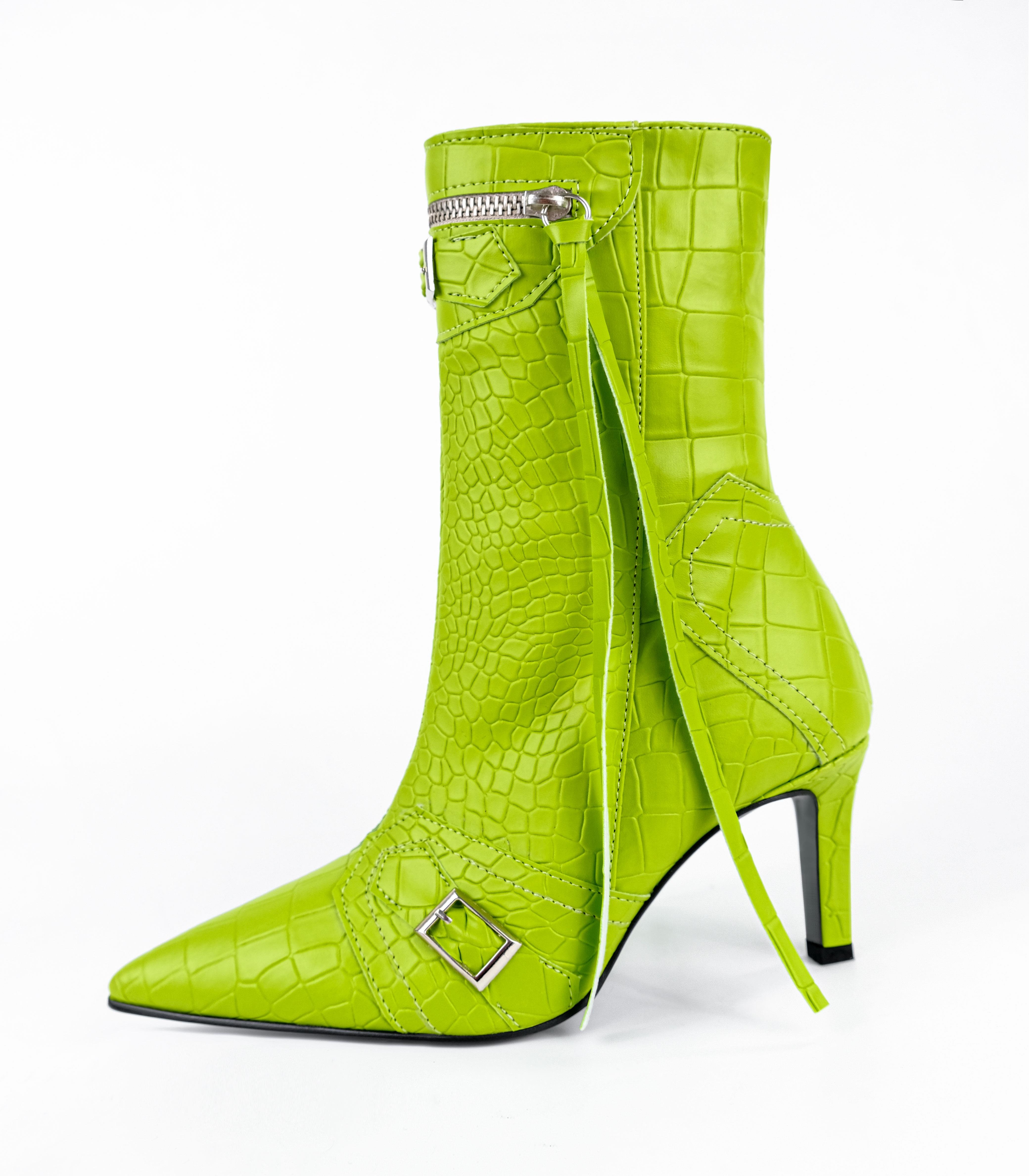 ELLİE Green Matte Leather Pointy Toe Boots