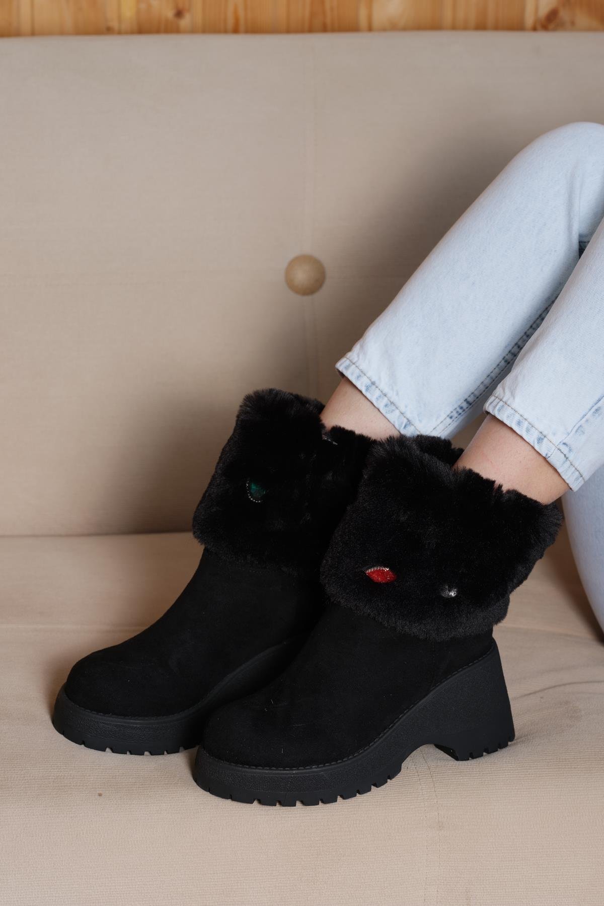 Harmon Siyah Kürk & Taş Detaylı Bot 