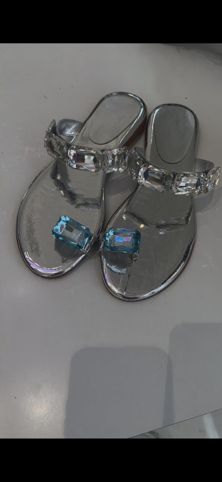 Havana Gümüş Kristal Taş Detaylı Terlik 