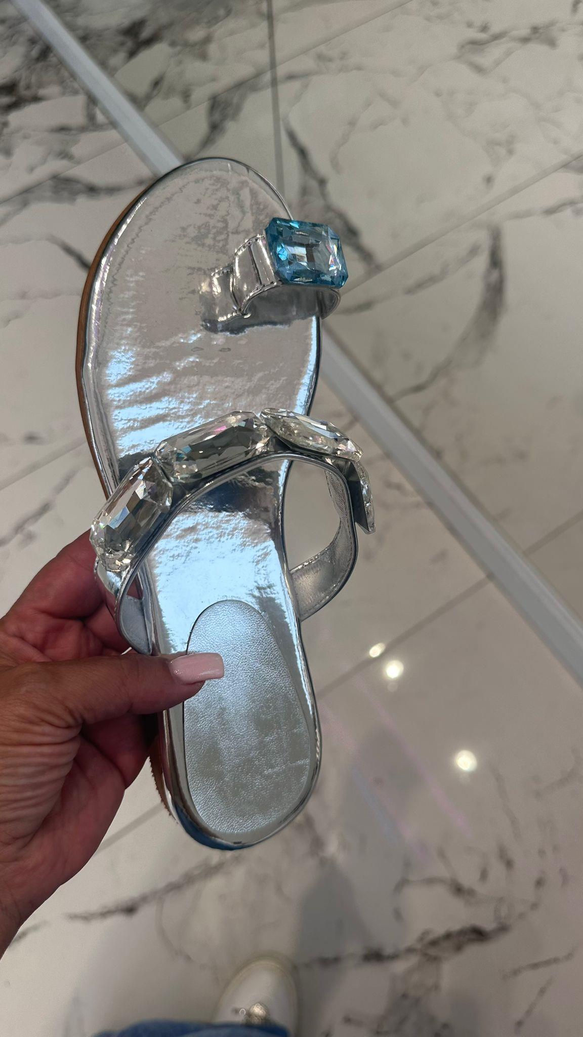 Havana Gümüş Kristal Taş Detaylı Terlik 