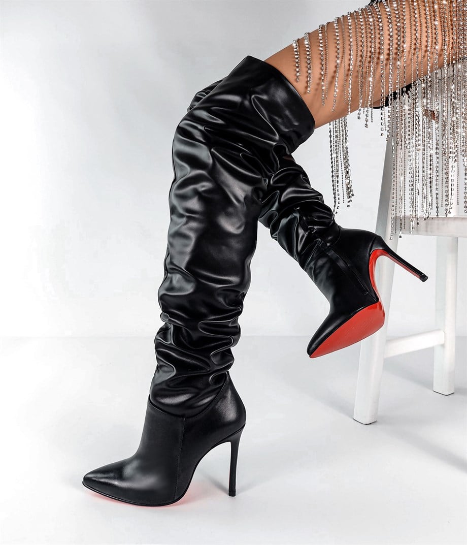 Holina Siyah Mat Deri Çizme