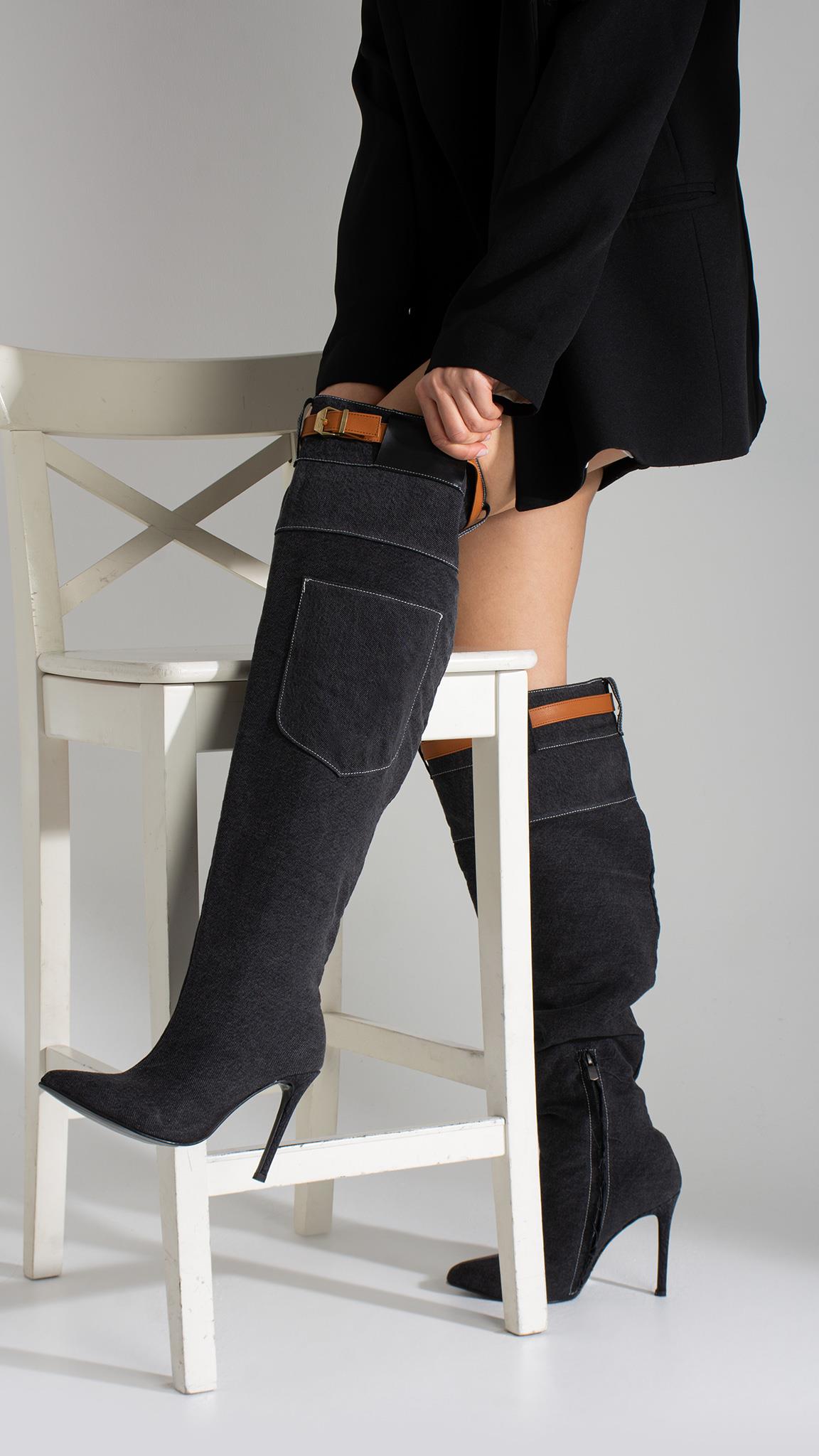 Jeylo Siyah Denim Çizme