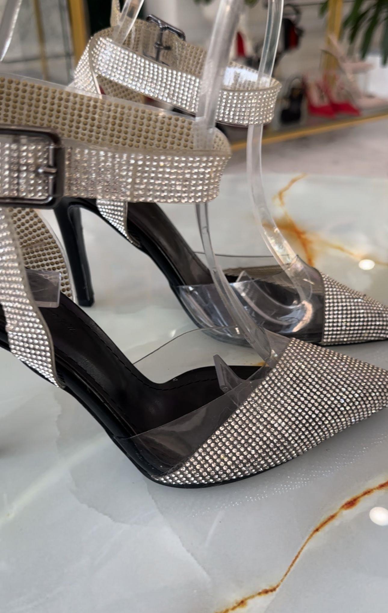 Juan Siyah Kristal Taş Detaylı Şeffaf Sandalet