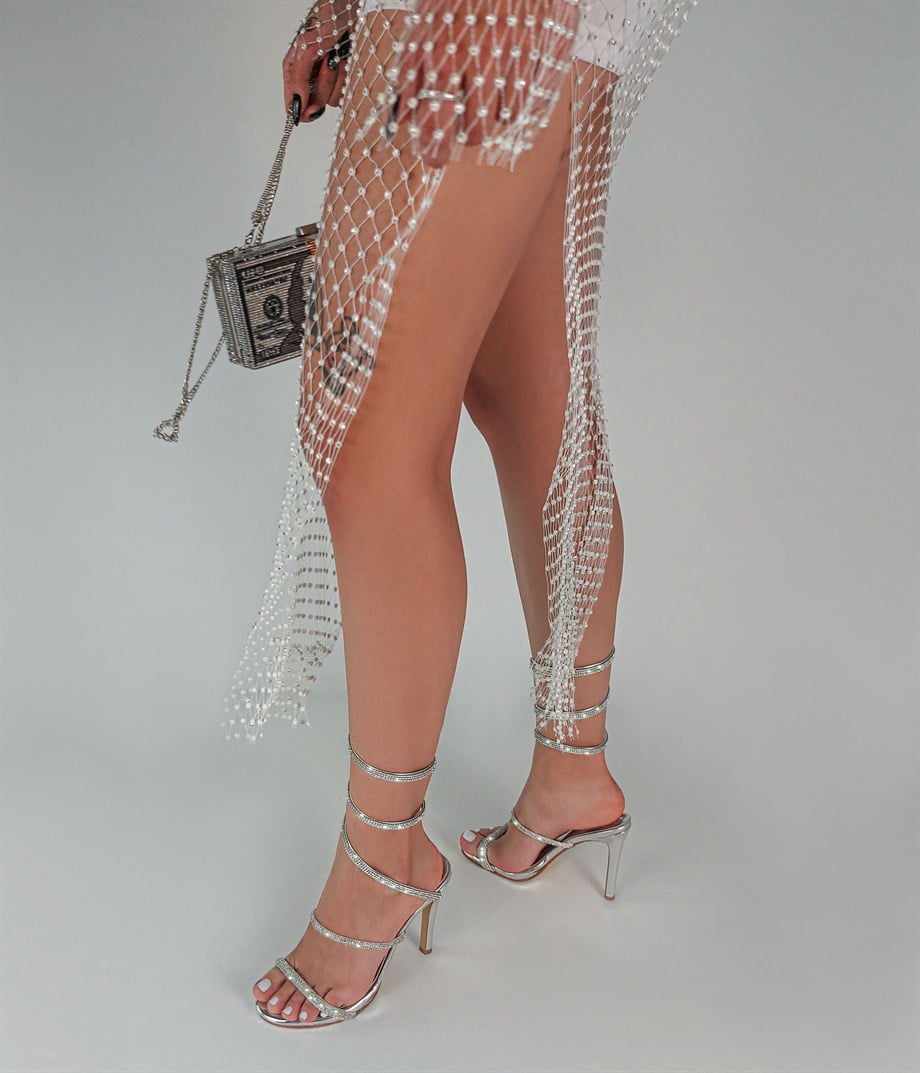 LOPEZ Gümüş Taş Detaylı Sandalet