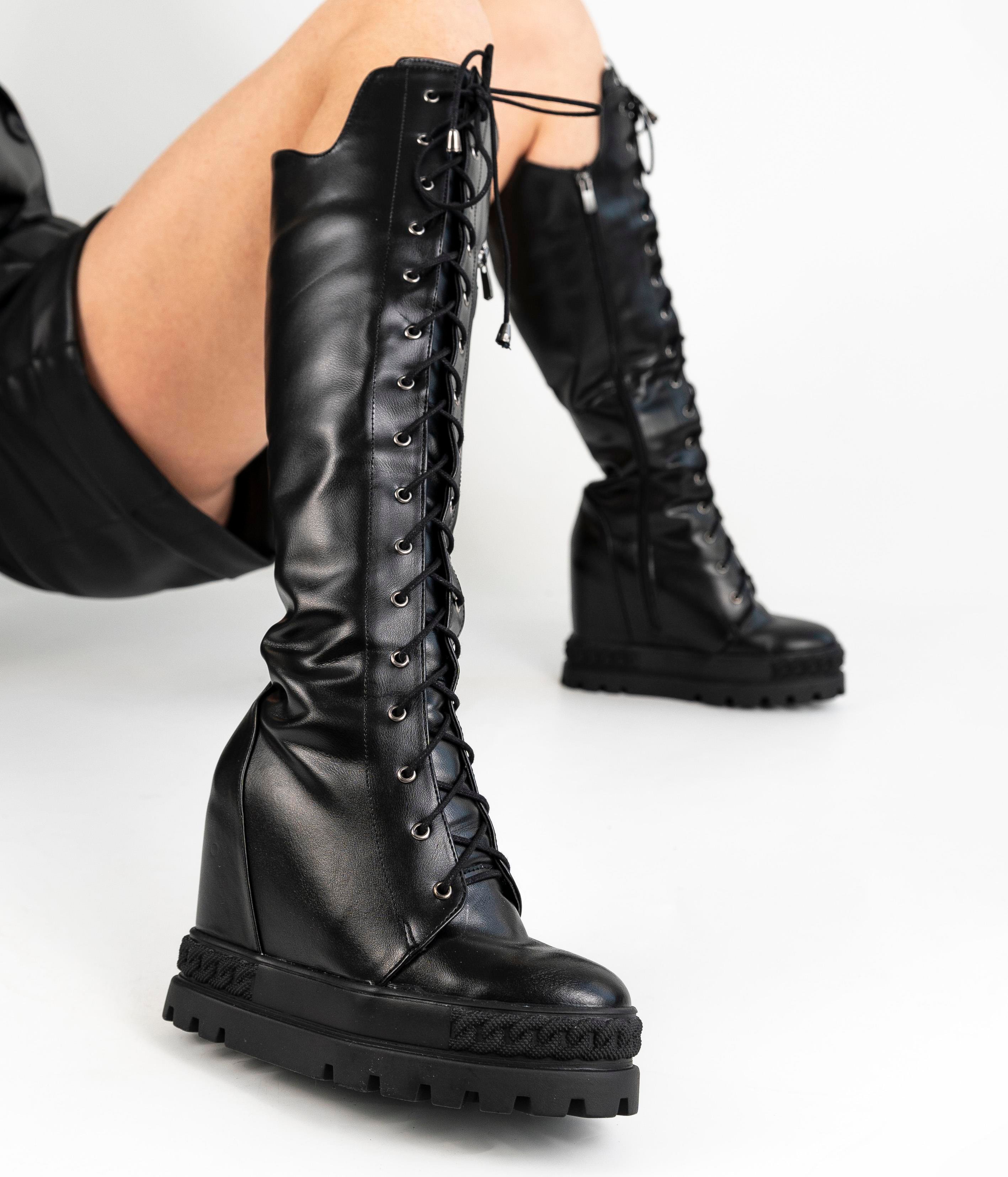 PUNK Long Siyah Gizli Dolgu Topuk Çizme