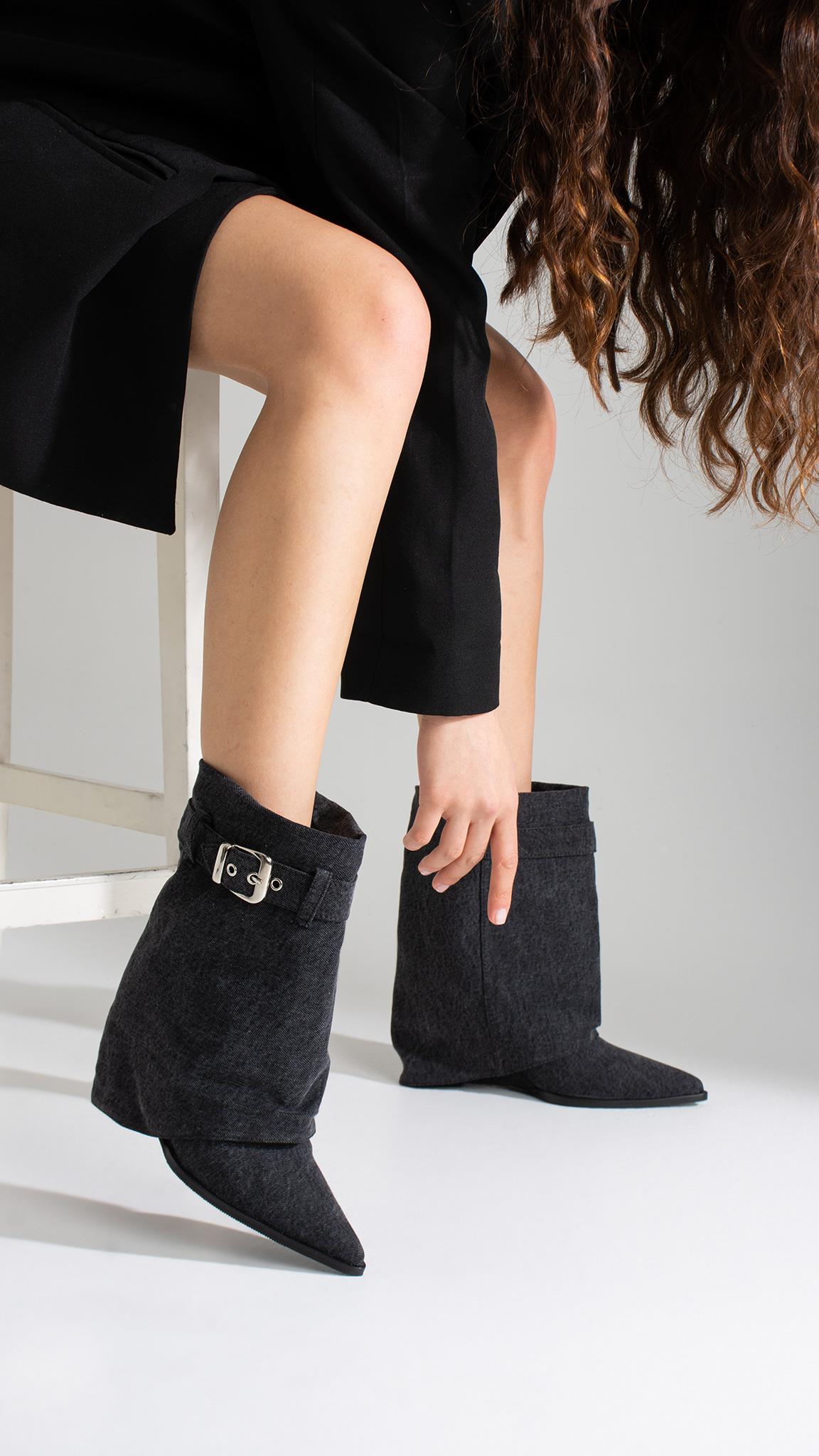 Rosa Siyah Denim Dolgu Topuk Bot