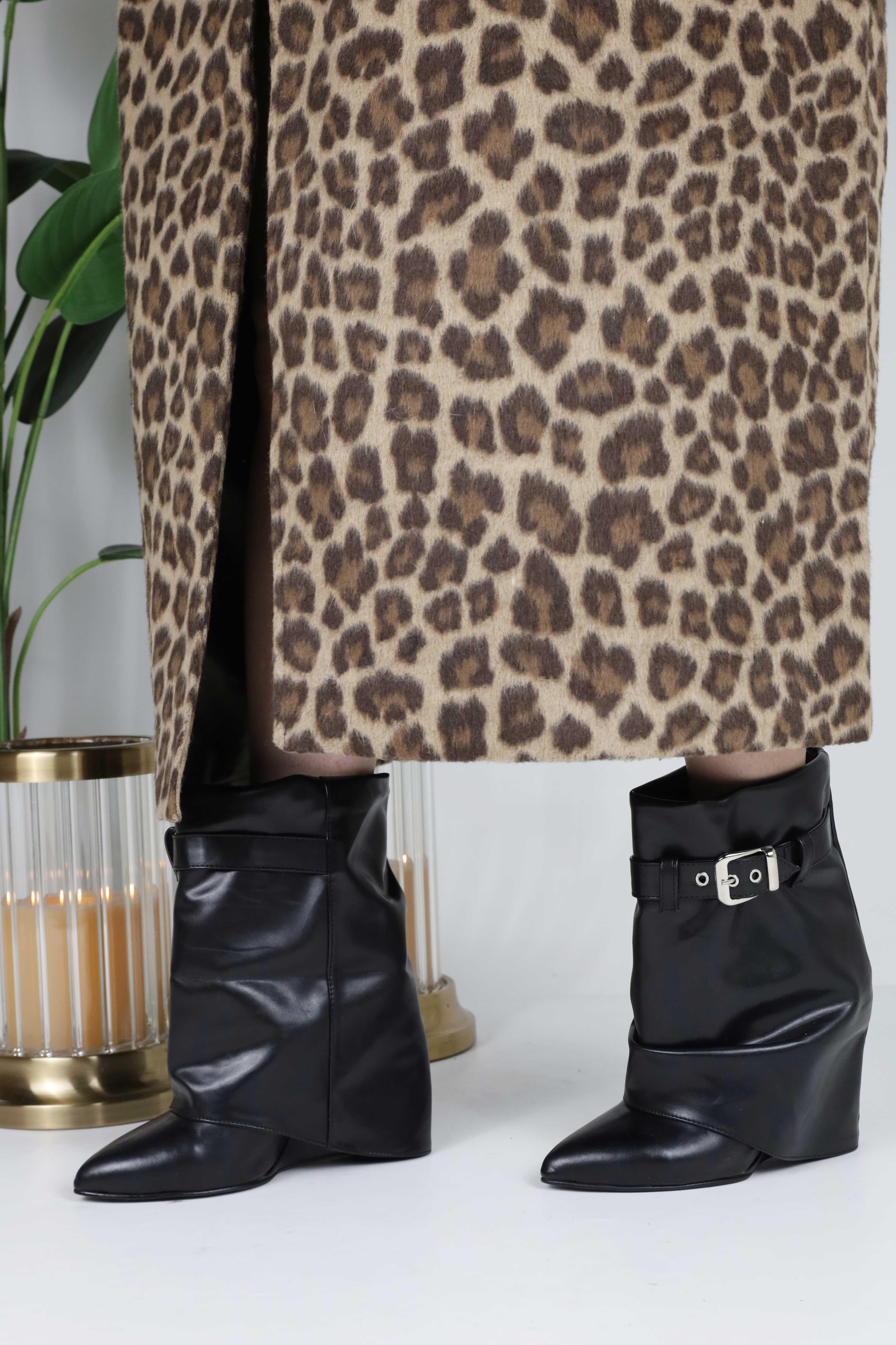 Rosa Siyah Deri Dolgu Topuk Bot