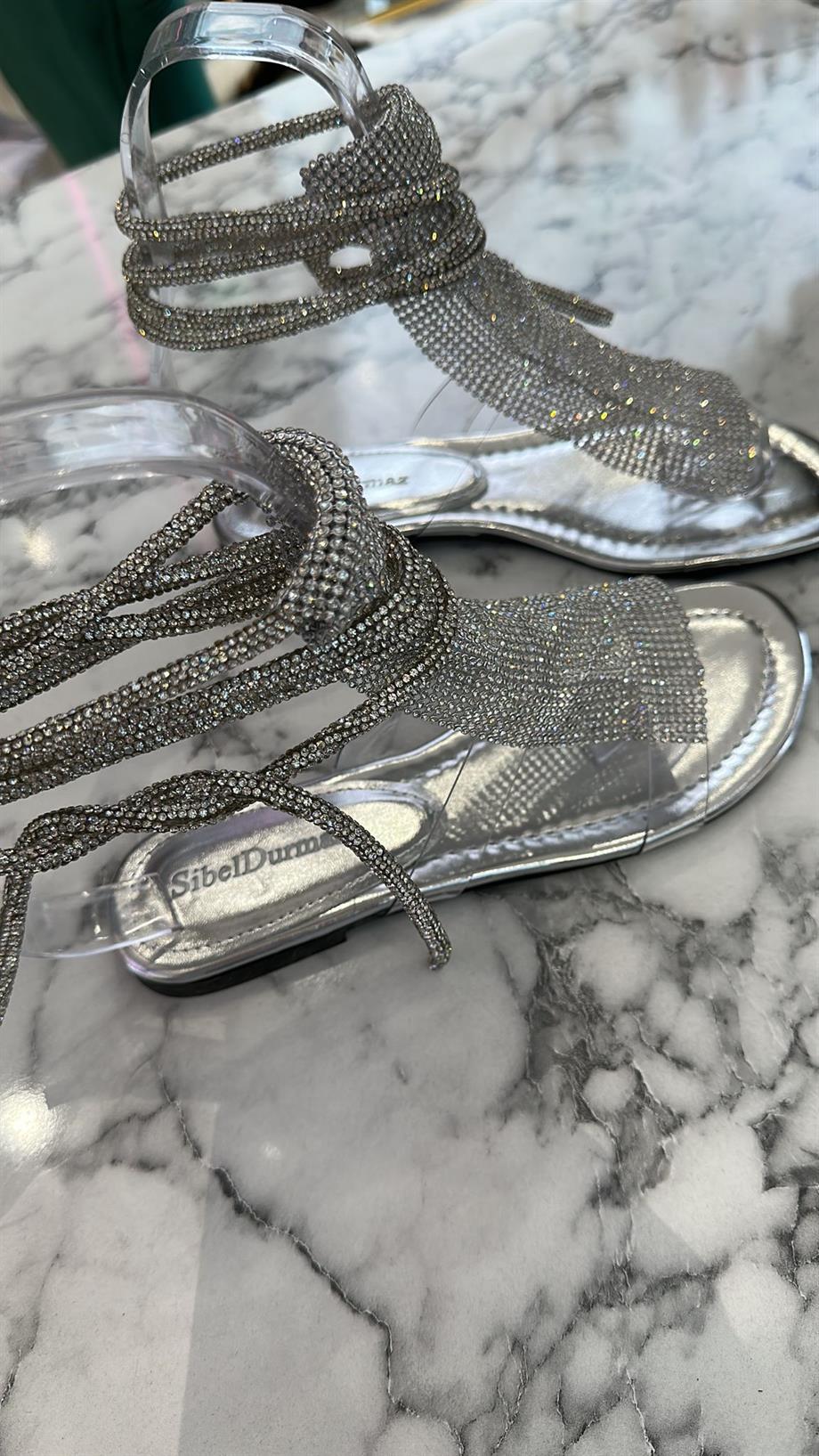 Sinpa Gümüş Taş Detaylı  Sandalet 