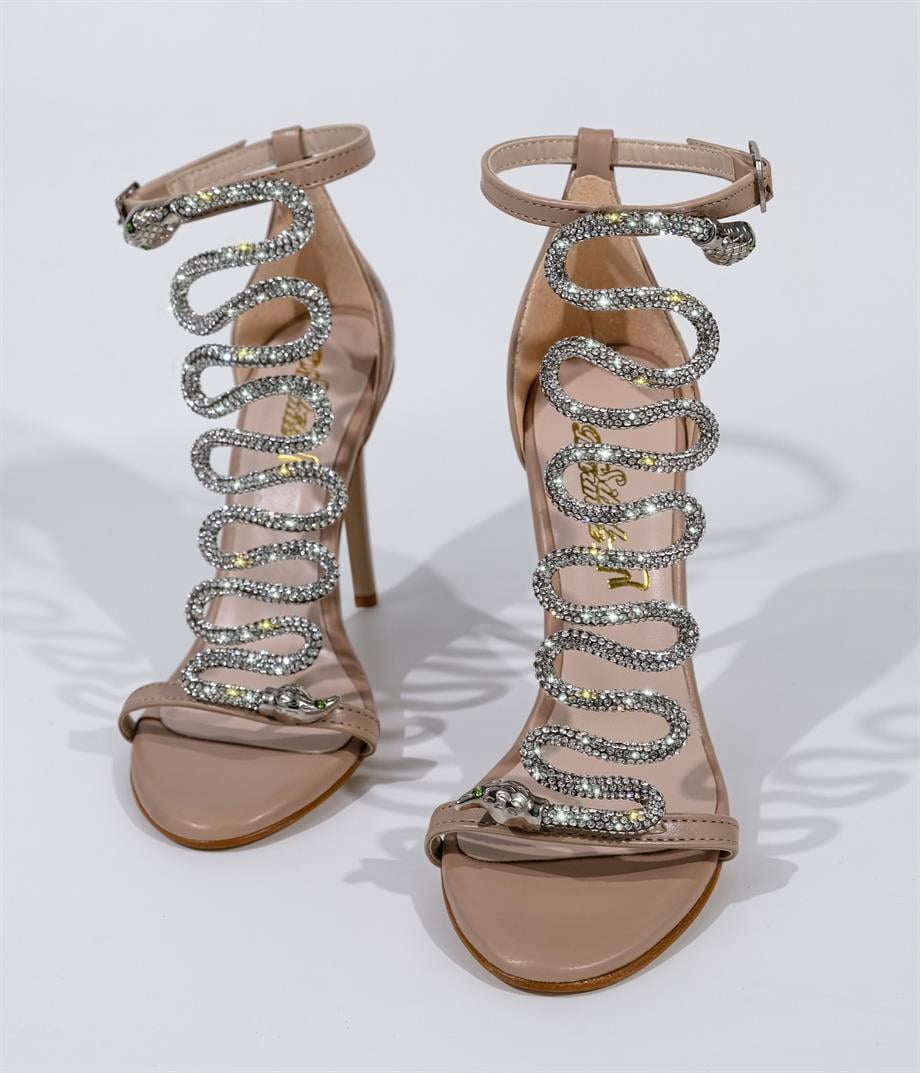 Snake Nude Taş Detaylı Sandalet