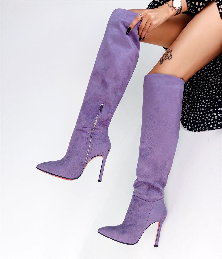SOLEY Lila Süet İnce Topuk Çizme