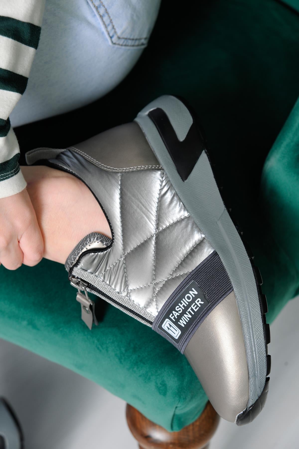 Tommy Metalik Gri Fermuar Detaylı Sneakers 