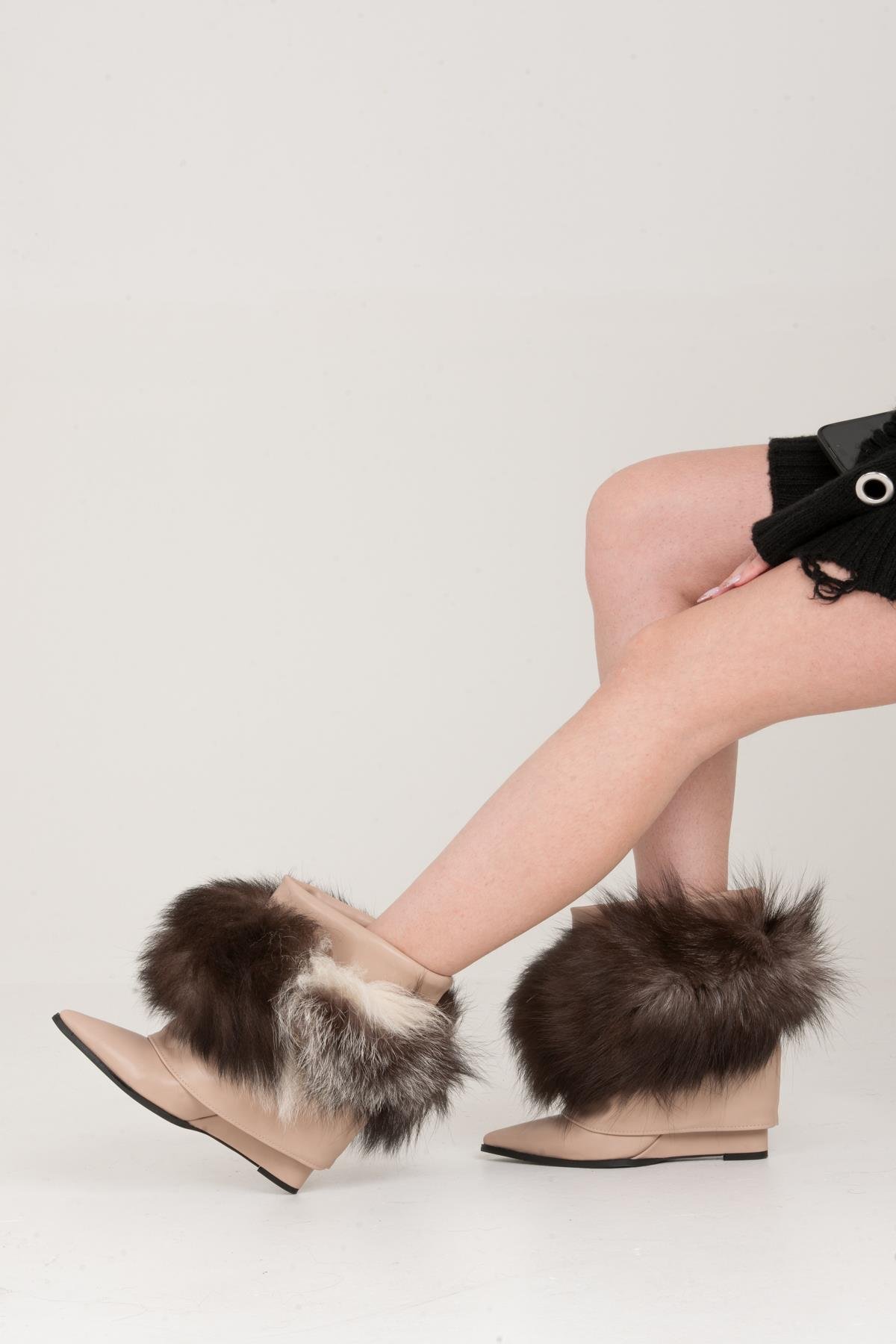 Ture Nude Kürk Detaylı Dolgu Topuk Bot