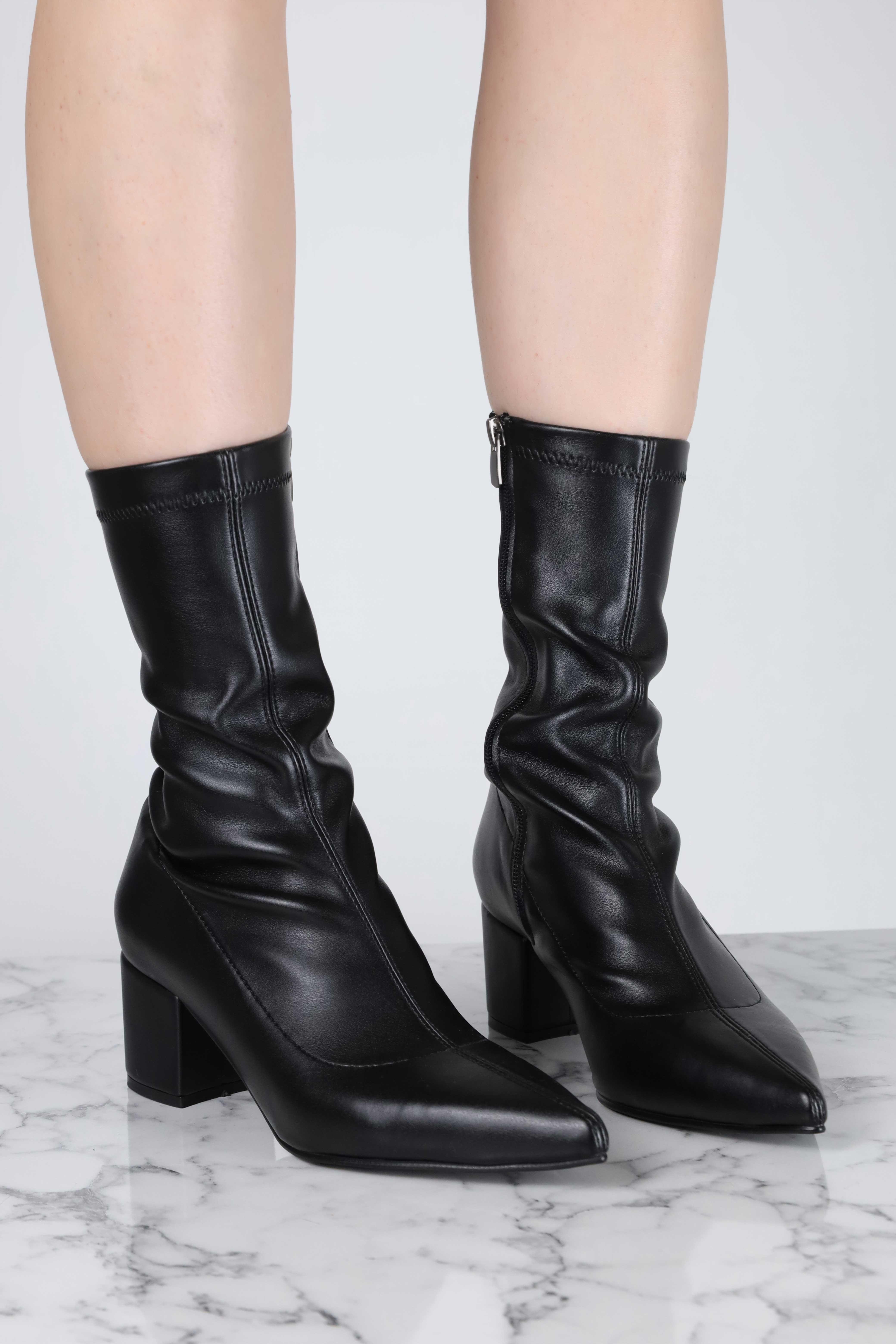 Wall Siyah Streç Deri Bot