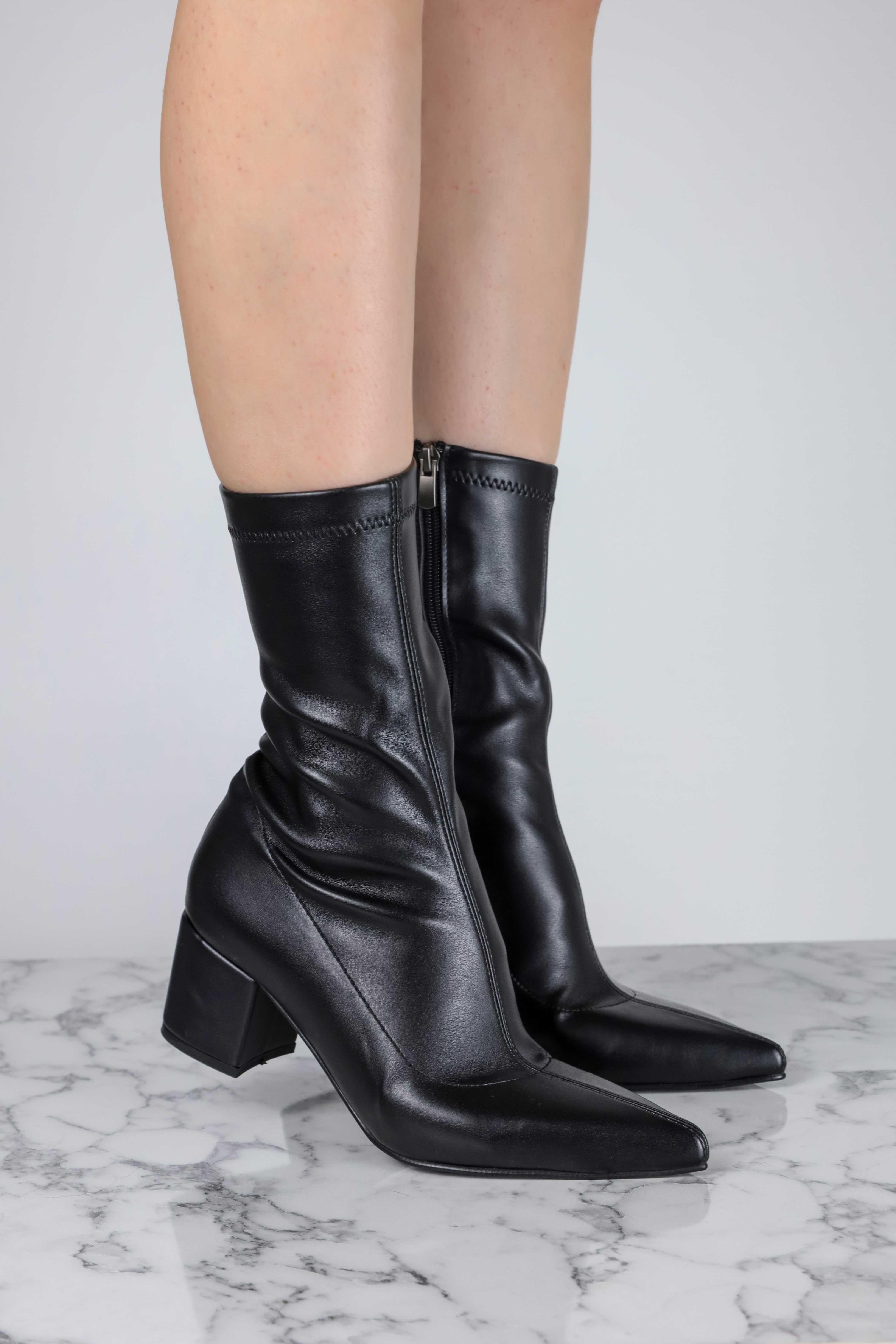 Wall Siyah Streç Deri Bot