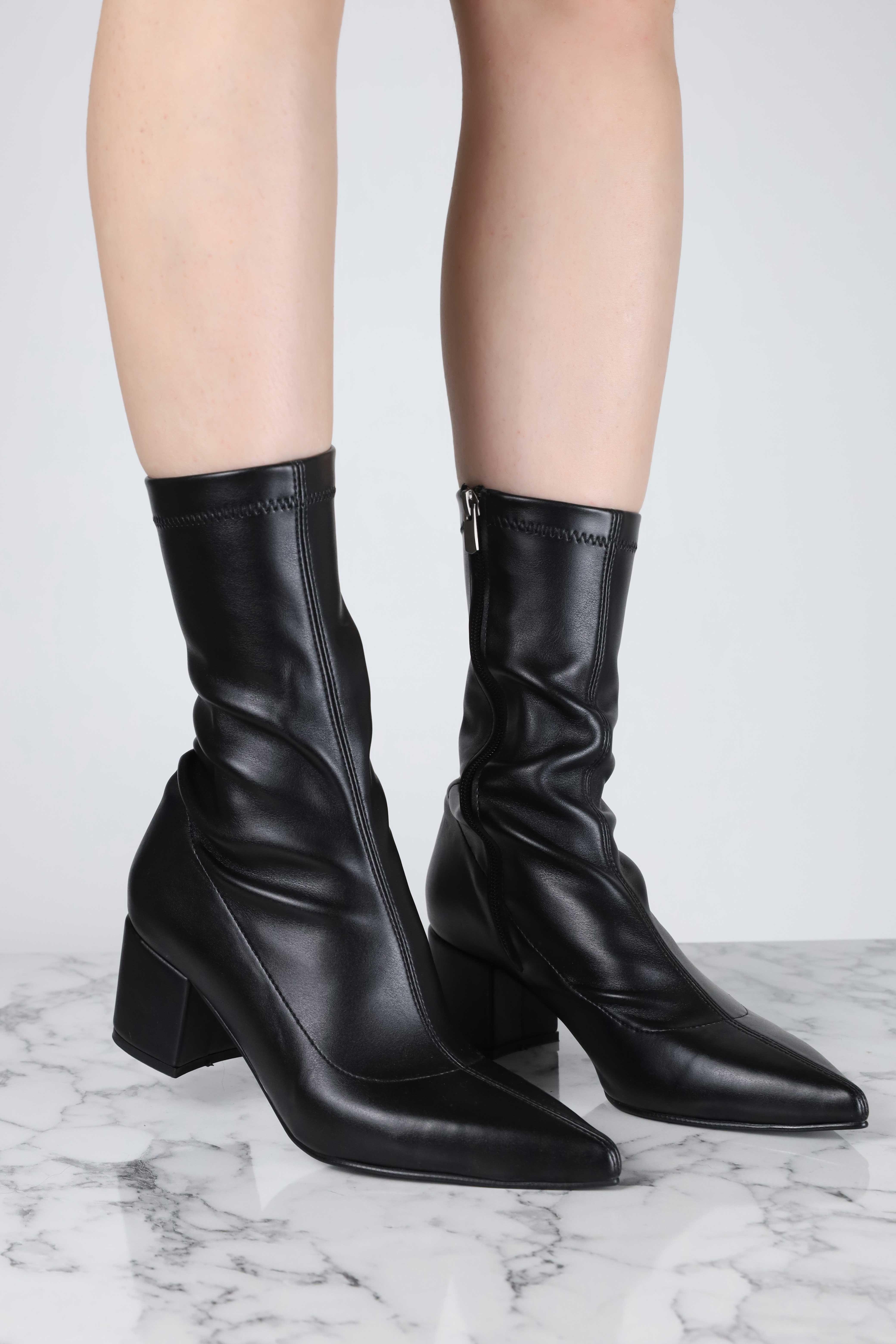 Wall Siyah Streç Deri Bot