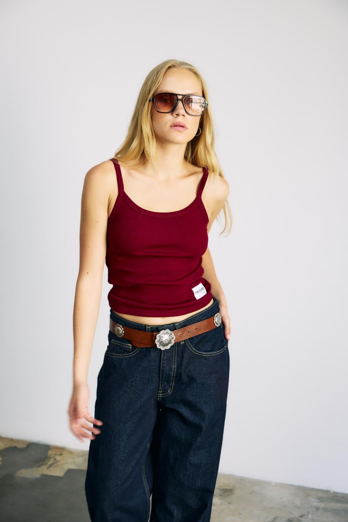 Bordo Fitilli Askılı Basic Atlet