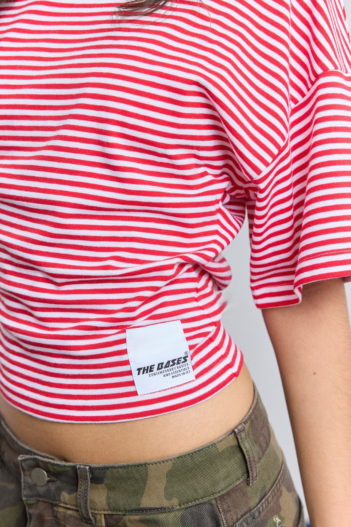 Çizgili Kısa Kol Bele Oturan T-Shirt
