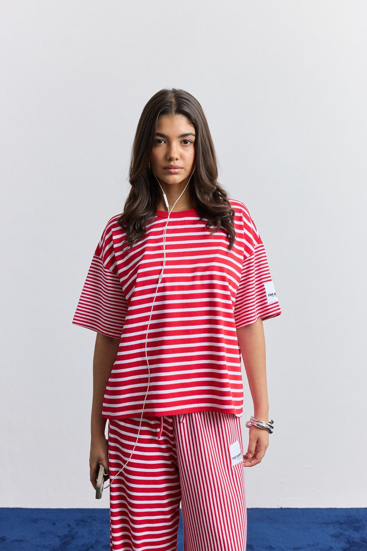 Çizgili Kısa Kollu Oversize T-Shirt