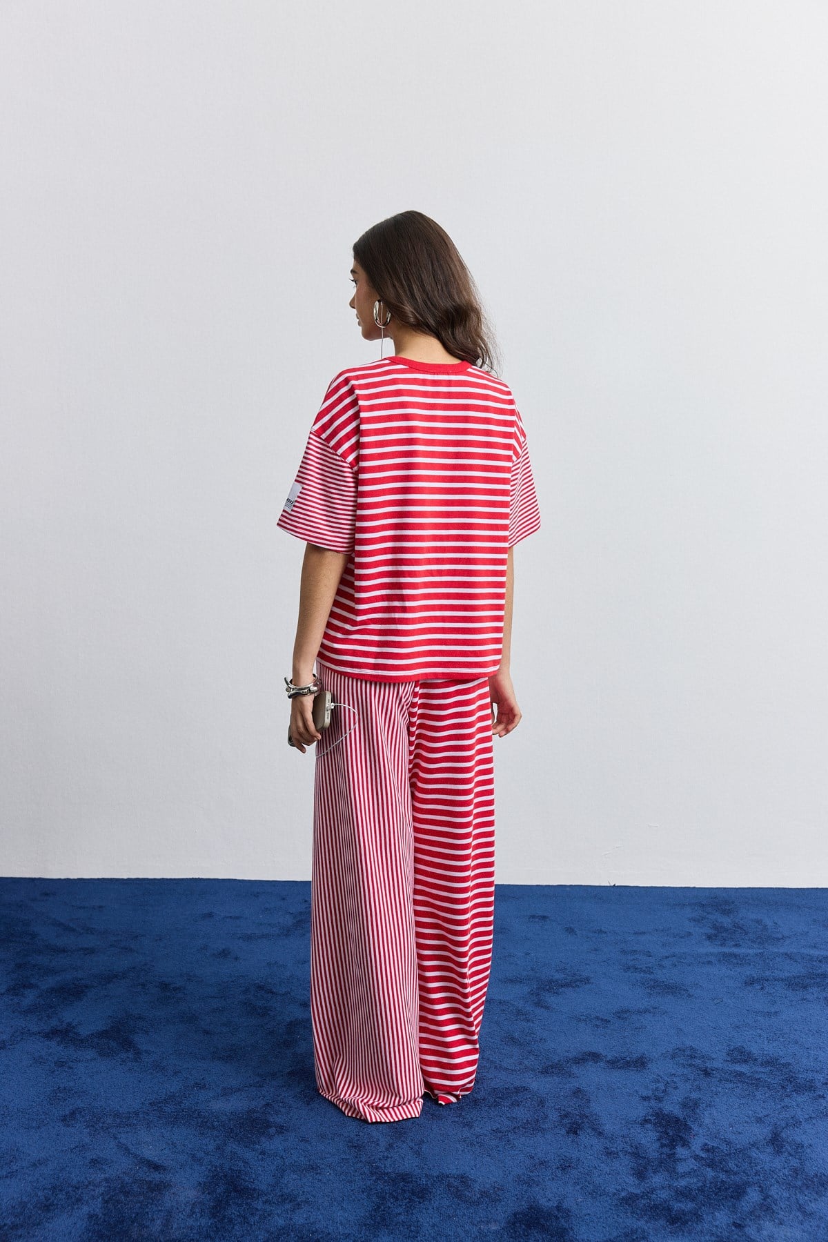 Çizgili Kısa Kollu Oversize T-Shirt